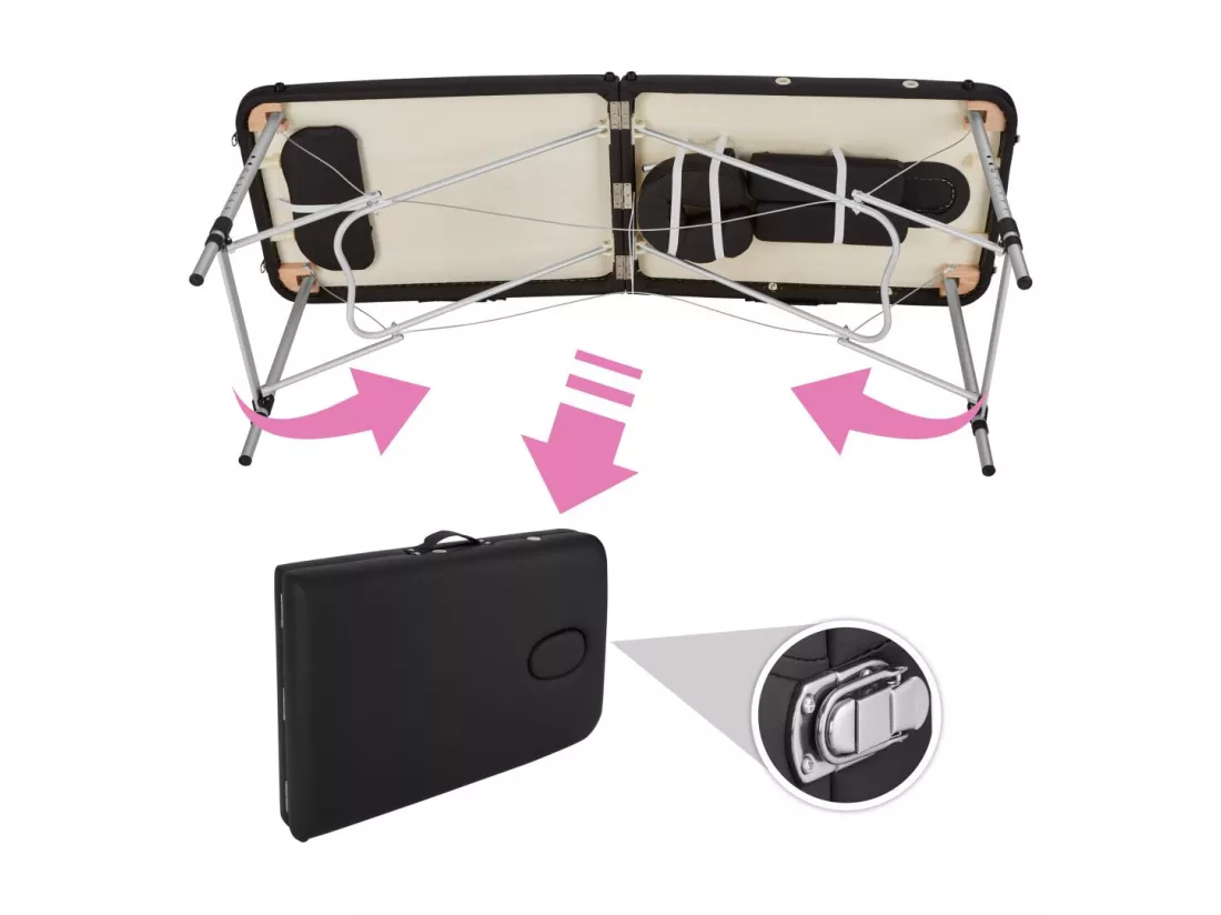 Table de massage Pliante aluminium noire 90 x 16 x 60 cm 2008135
