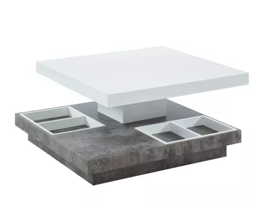 Table basse - Plateau pivotant - MDF laqué blanc et béton - FAUSTO II