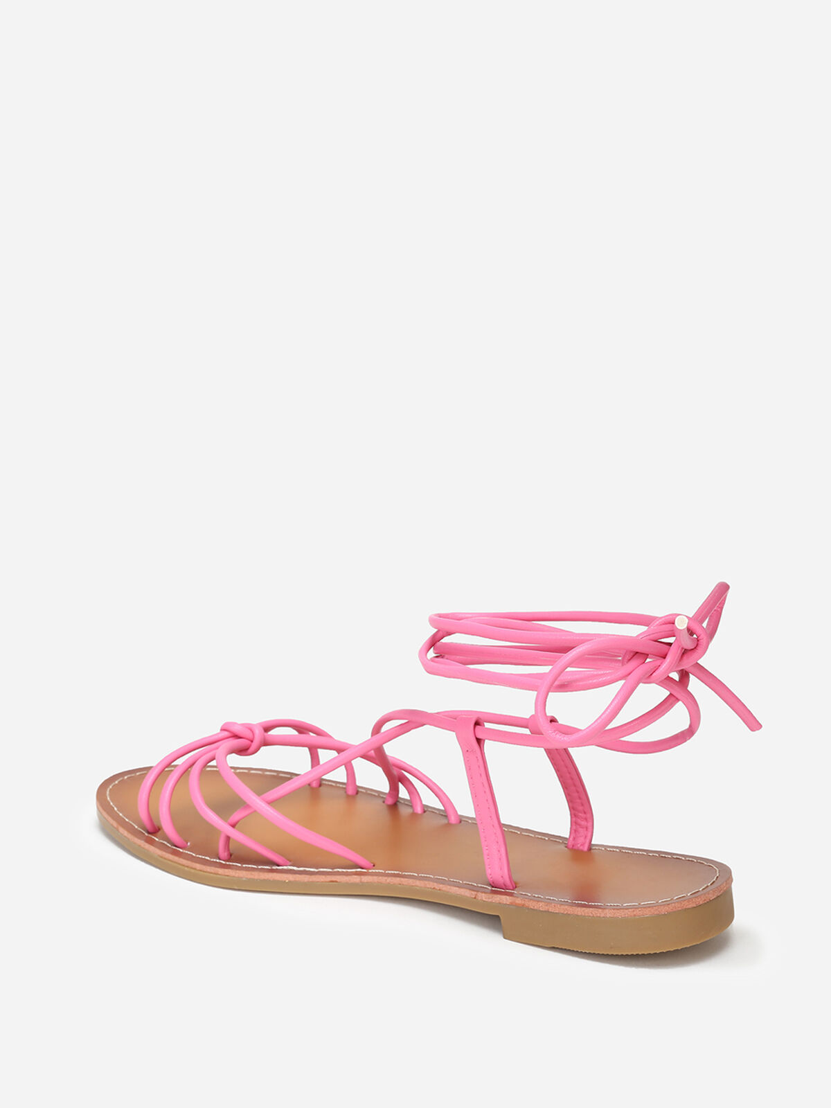 Sandales plates en simili à lacets- Fuchsia