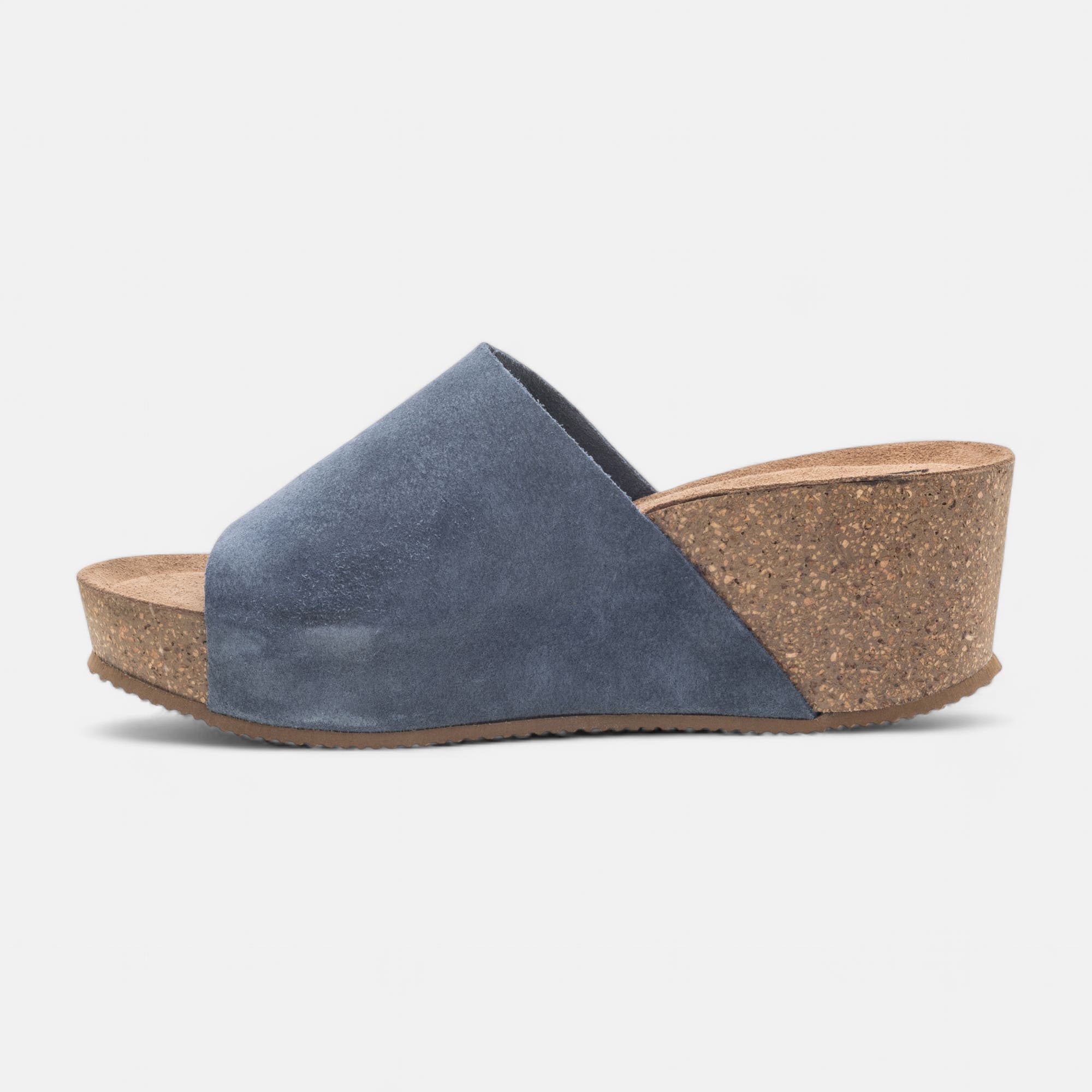 Mules semelle liège à talon compensé Femme en cuir bleu marine