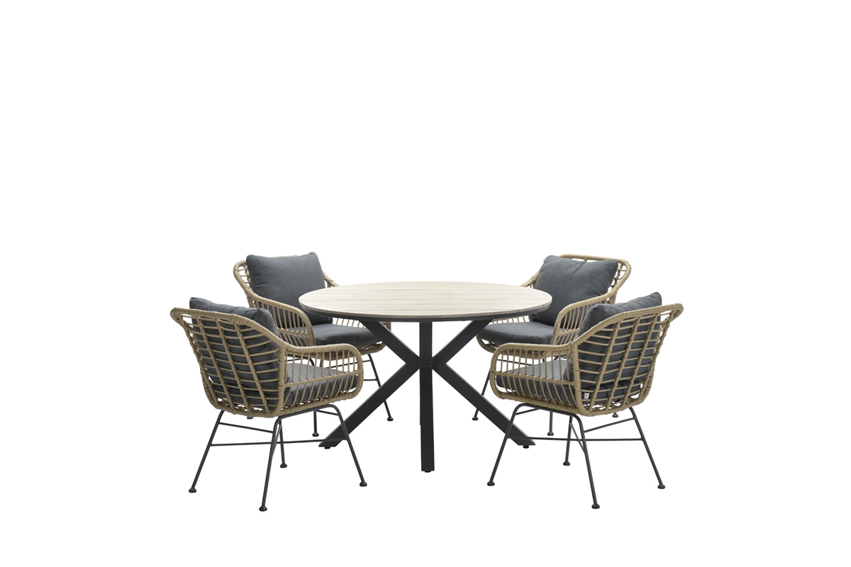 Ronde 4-persoons tuinset - Edison tafel - 4 Margriet stoelen