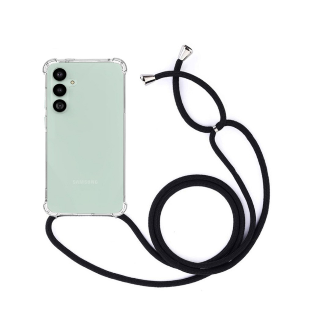 Samsung Galaxy S25 FE Necklace Gummi Hülle Air Cushion Fallschutz   Handykette (150cm) - Schwarz / Silber