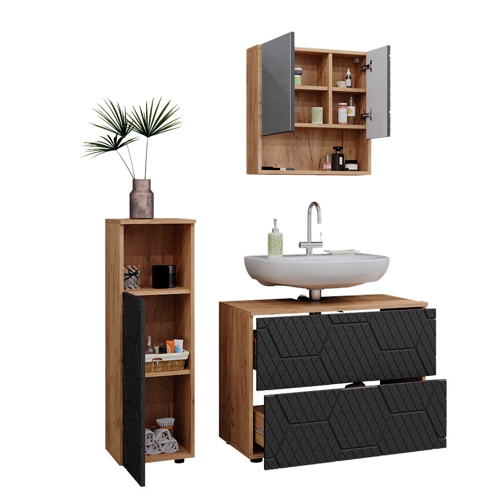 Vicco Badmöbel-Set Irma Eiche Anthrazit 4-teilig Midischrank 95 cm Waschbeckenschrank 80 cm
