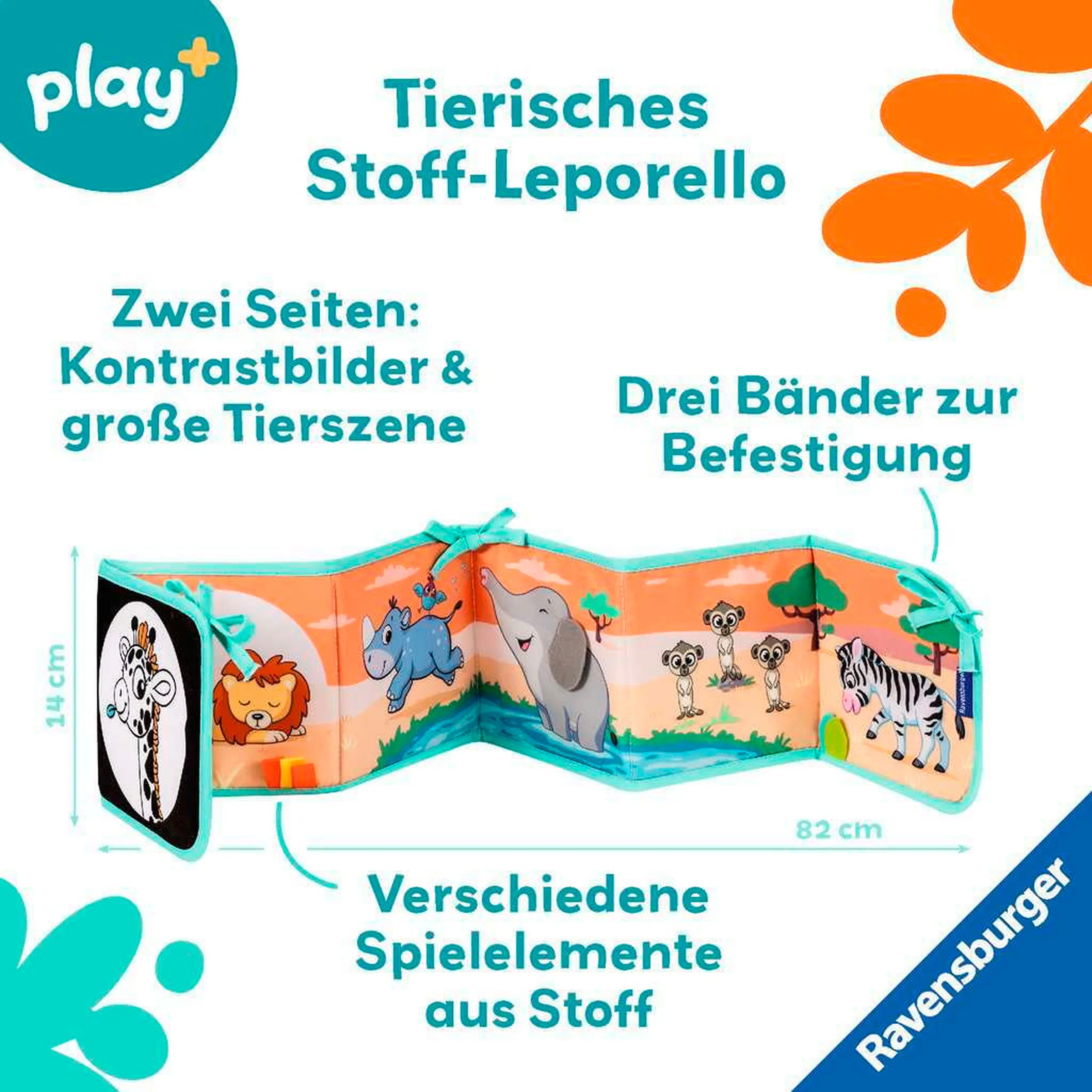 Ravensburger Mein allererstes Stoffbuch (für die Bauchlage): Wilde Tiere (Leporello)