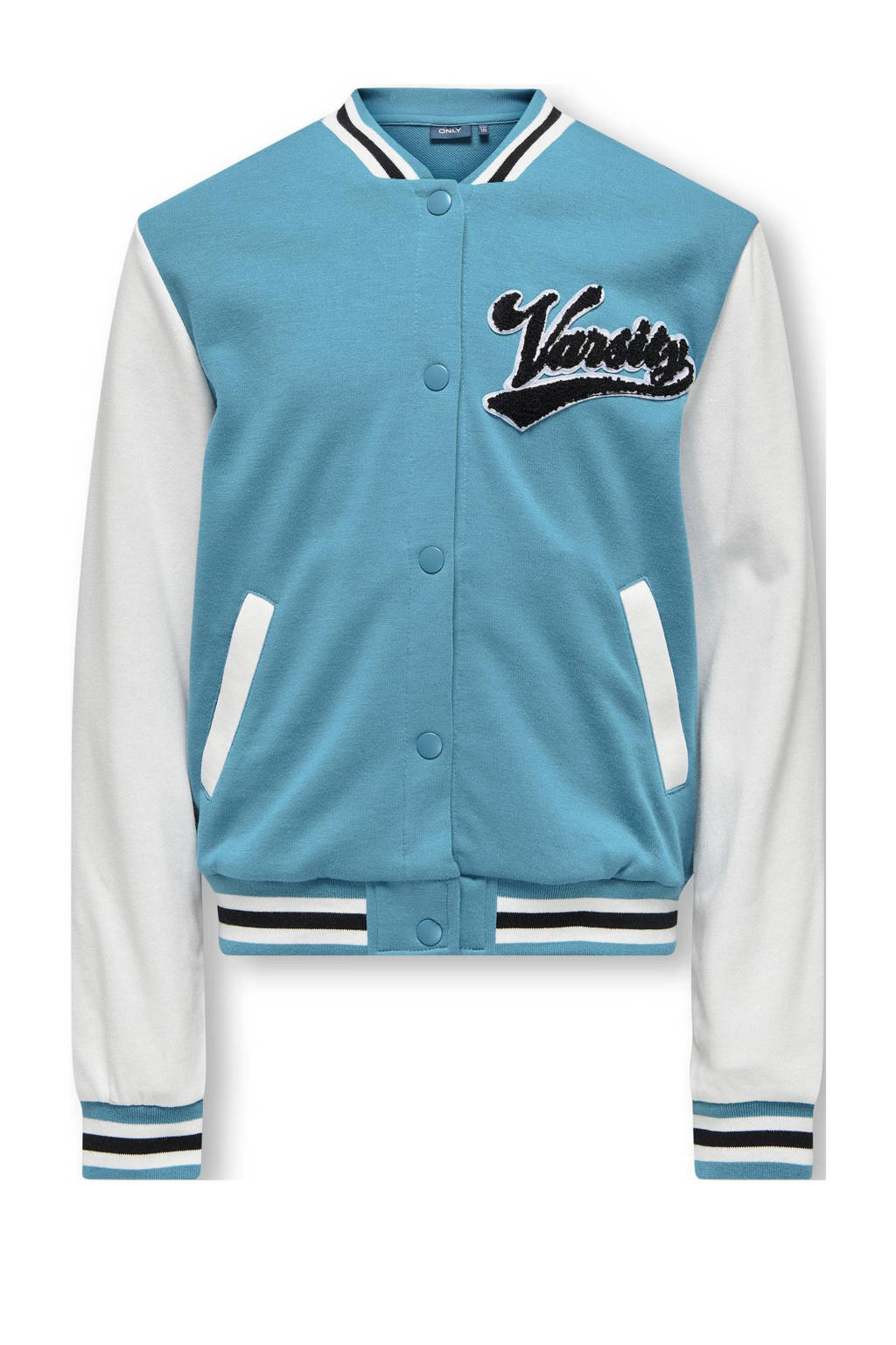 ONLY baseball jacket met tekst blauw/wit