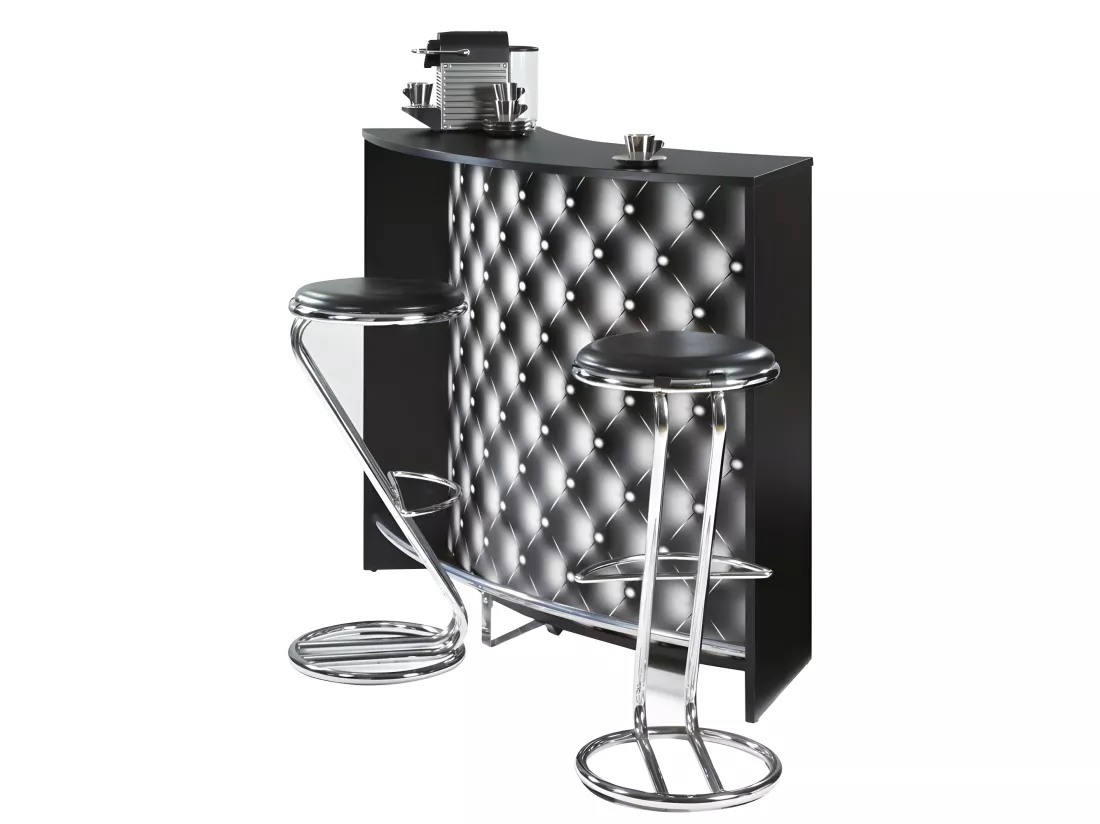 Meuble Bar Comptoir d'Accueil Noir 3 Tablettes 134,5 x 104,8 x 55,3 cm - Coloris: Capitons 911