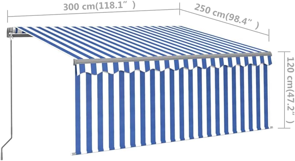vidaXL Gelenkarmmarkise Einziehbar mit Jalousie LED Markise Sonnenmarkise Balkonmarkise Sonnenschutz Sichtschutz Garten Balkon Terrasse 3x2,5m Blau Weiß