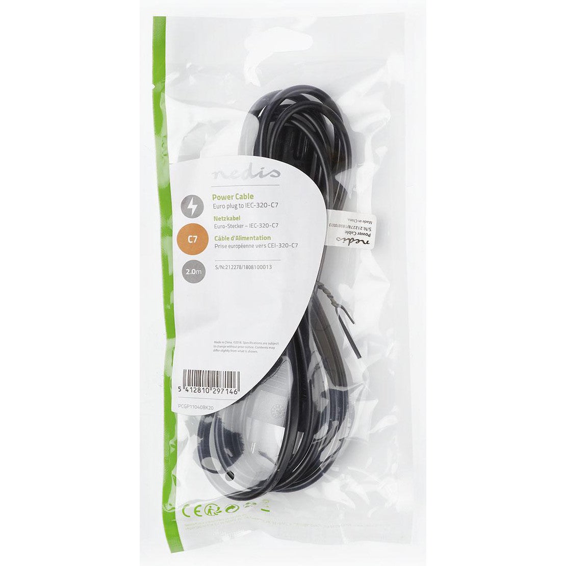 Nedis PCGP11040BK20 Euro - IEC C7 voedingskabel 2m