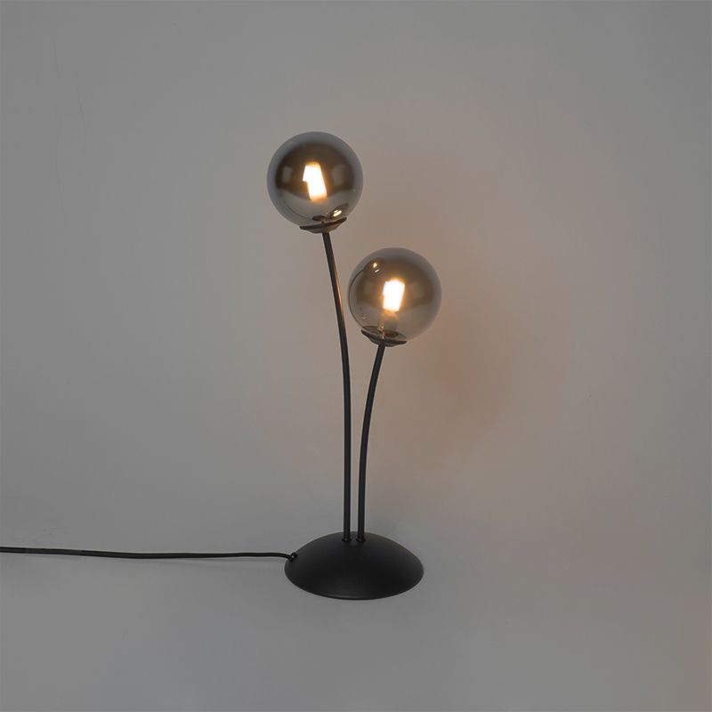 Moderne tafellamp zwart 2-lichts met smoke glas - Athens