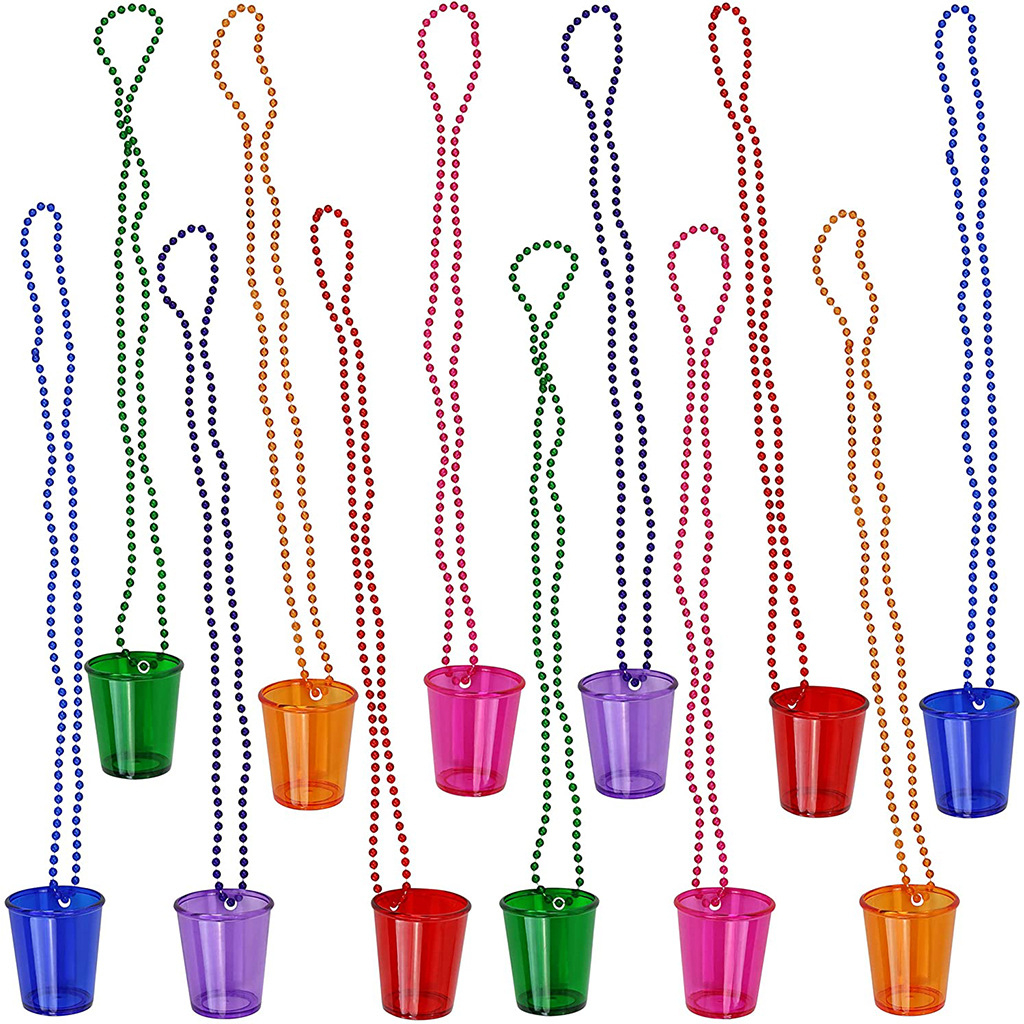 (12er Set) Mehrweg Shot Becher mit Kette Junggesellinnenabschied Party Deko - Assortiert
