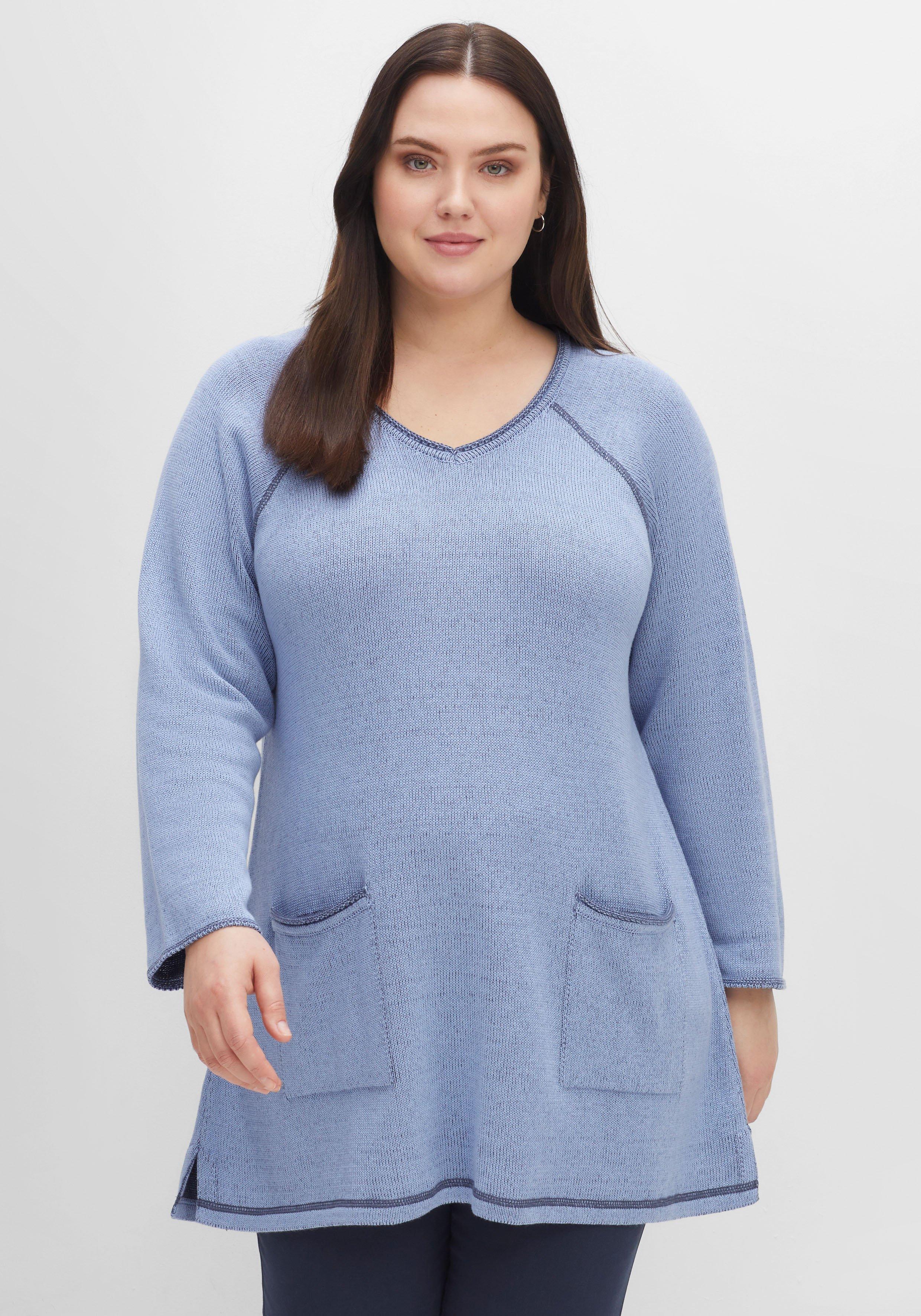 Longpullover mit V-Ausschnitt und Taschen vorn