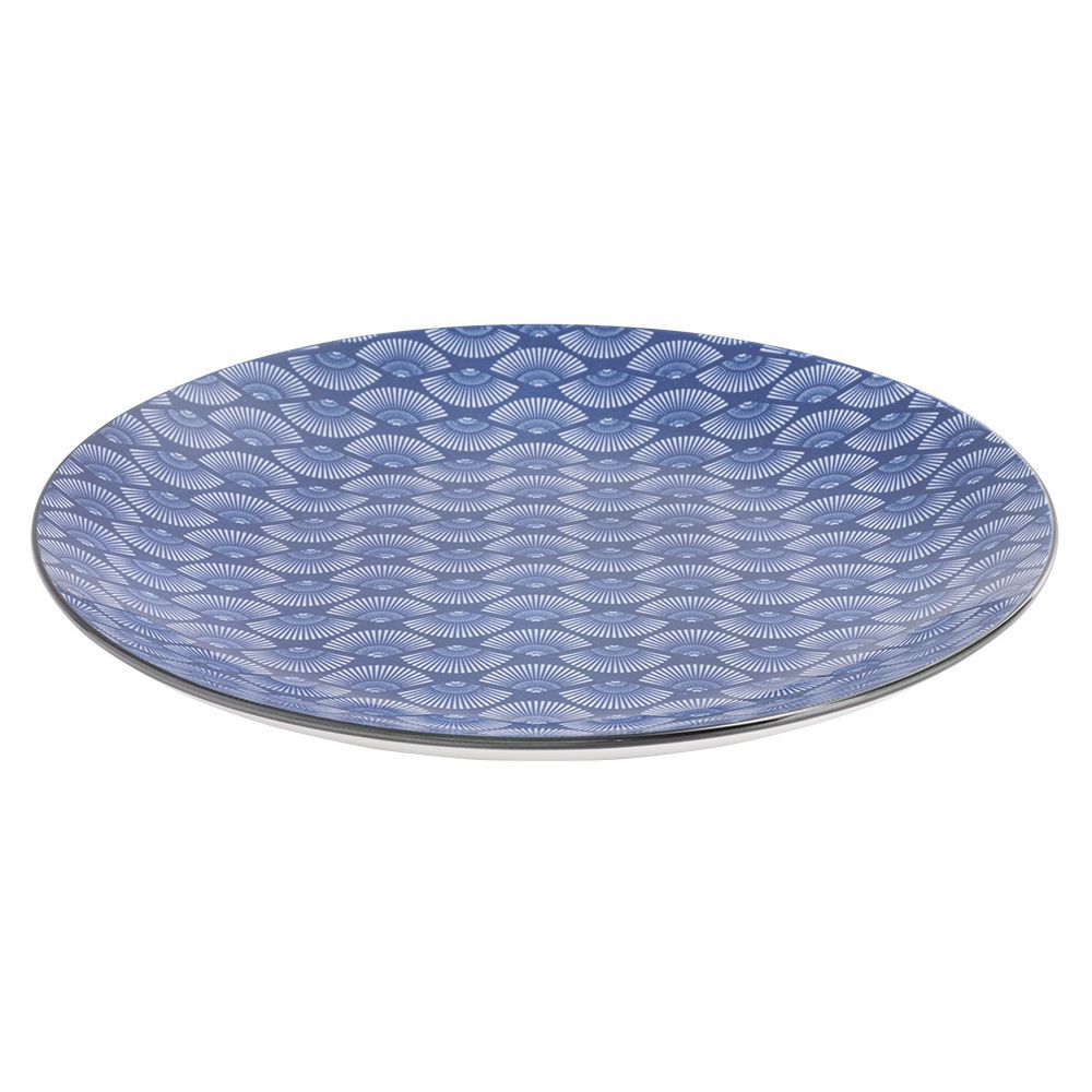 Assiette plate style japonais porcelaine bleu blanc