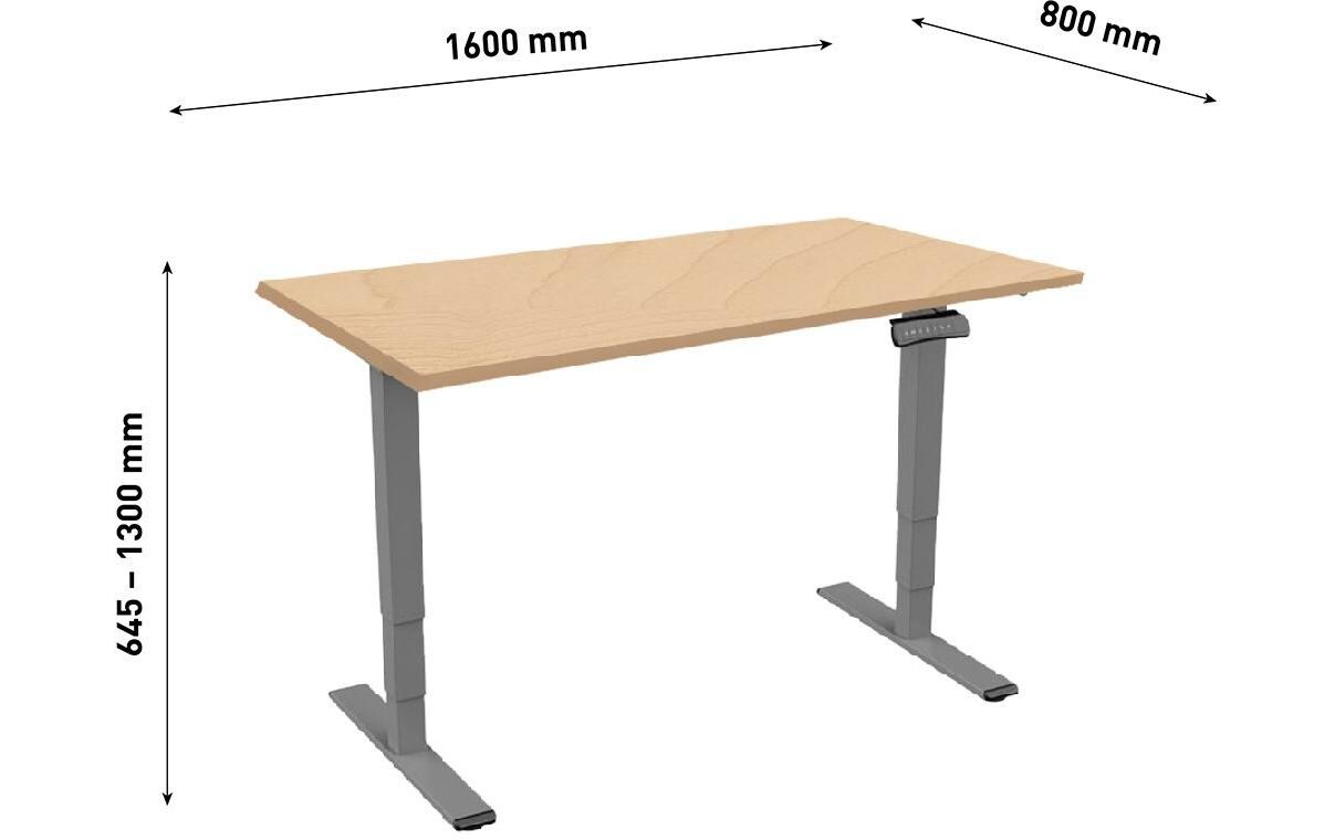 ET225E 1.6 x 0.8 m, Dunkelgrau/Ahorn<br>Höhenverstellbares Tischgestell mit Tischplatte