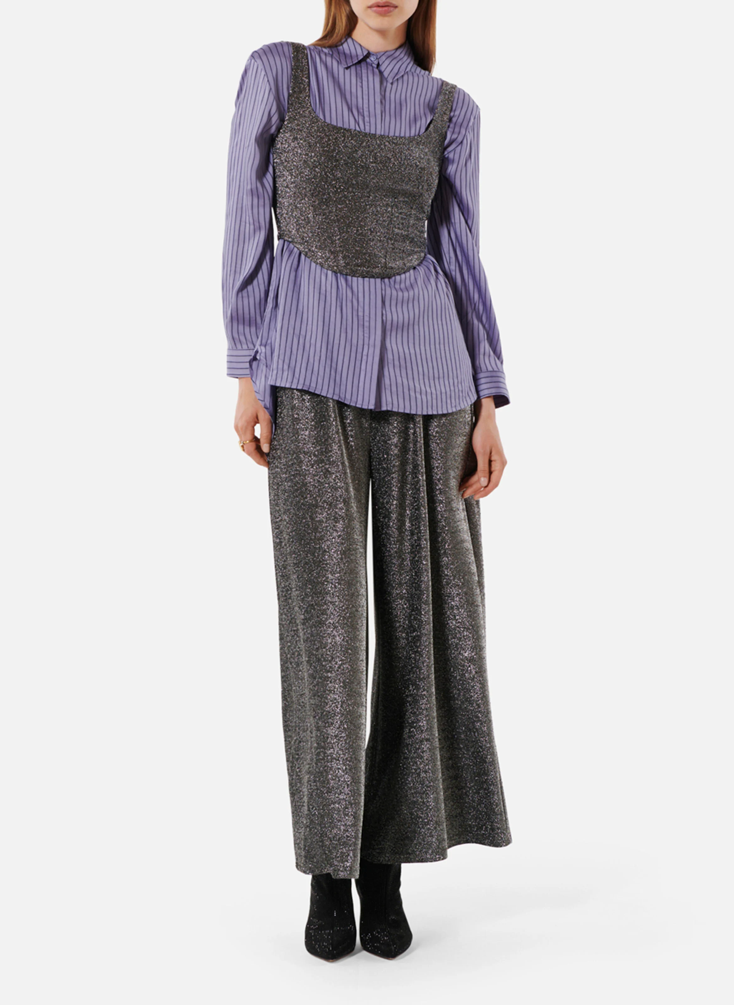 ELIOT - Top cintré encolure carrée pailleté | Argent