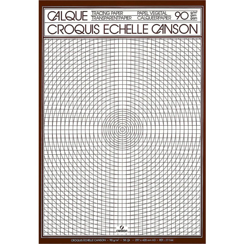 Bloc 50 feuilles Calque, Croquis, Échelle Canson A3 - 90/95 g/m²