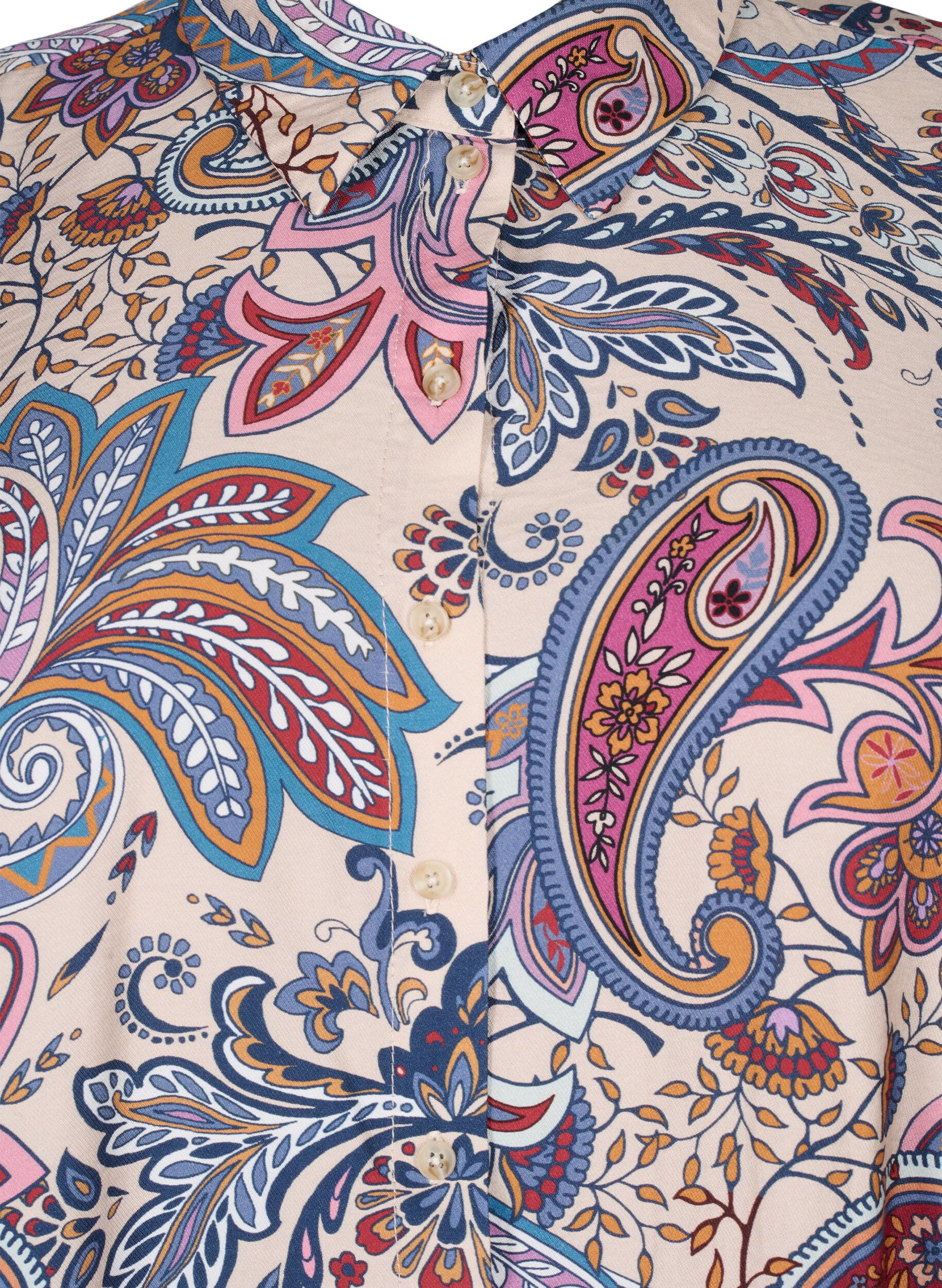 Viskose tunika med paisleyprint og 3/4 ærmer