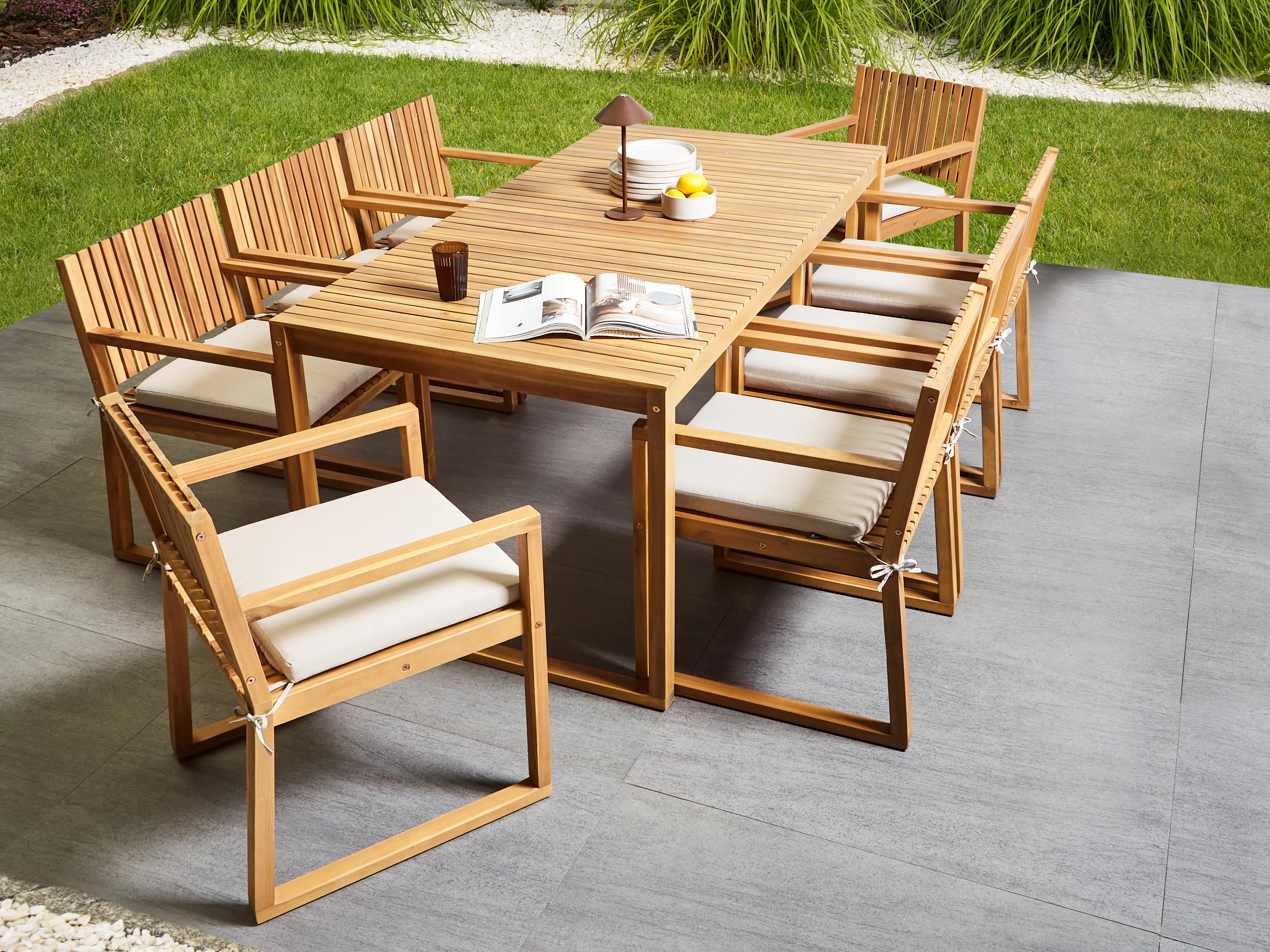 Tuinset 8-zits SASSARI PREMIUM met kussens Gecertificeerd acaciahout Lichtbeige