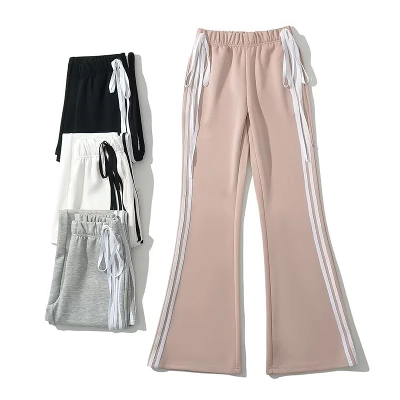 Asiris - High Rise gestreepte strik accent slim-fit wijde joggingbroek