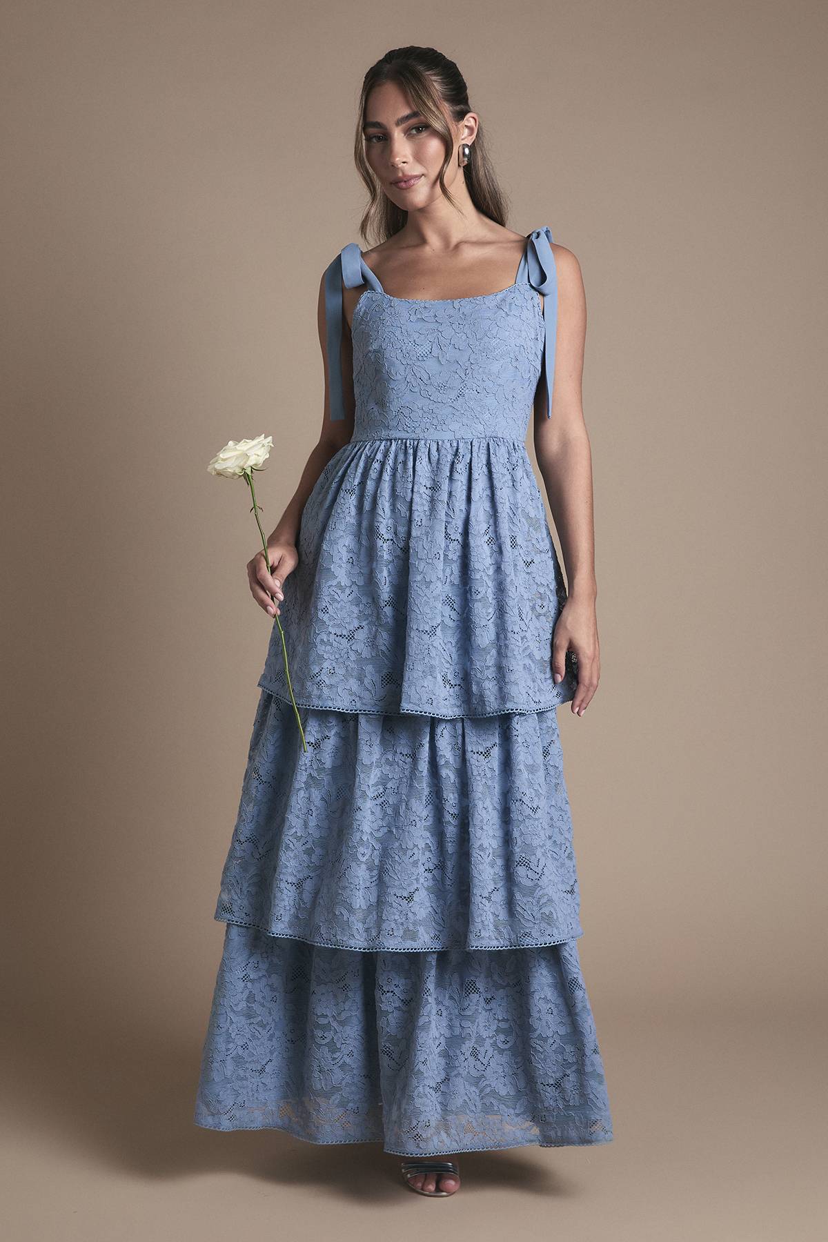 Oasis Robe Longue de Demoiselle d'Honneur Oasis à Dentelle et Volants