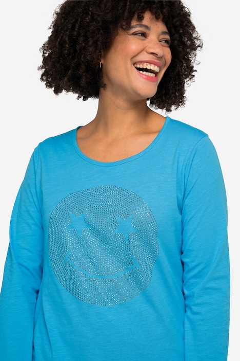 Longshirt, oversized, Smiley, V-Ausschnitt, Langarm