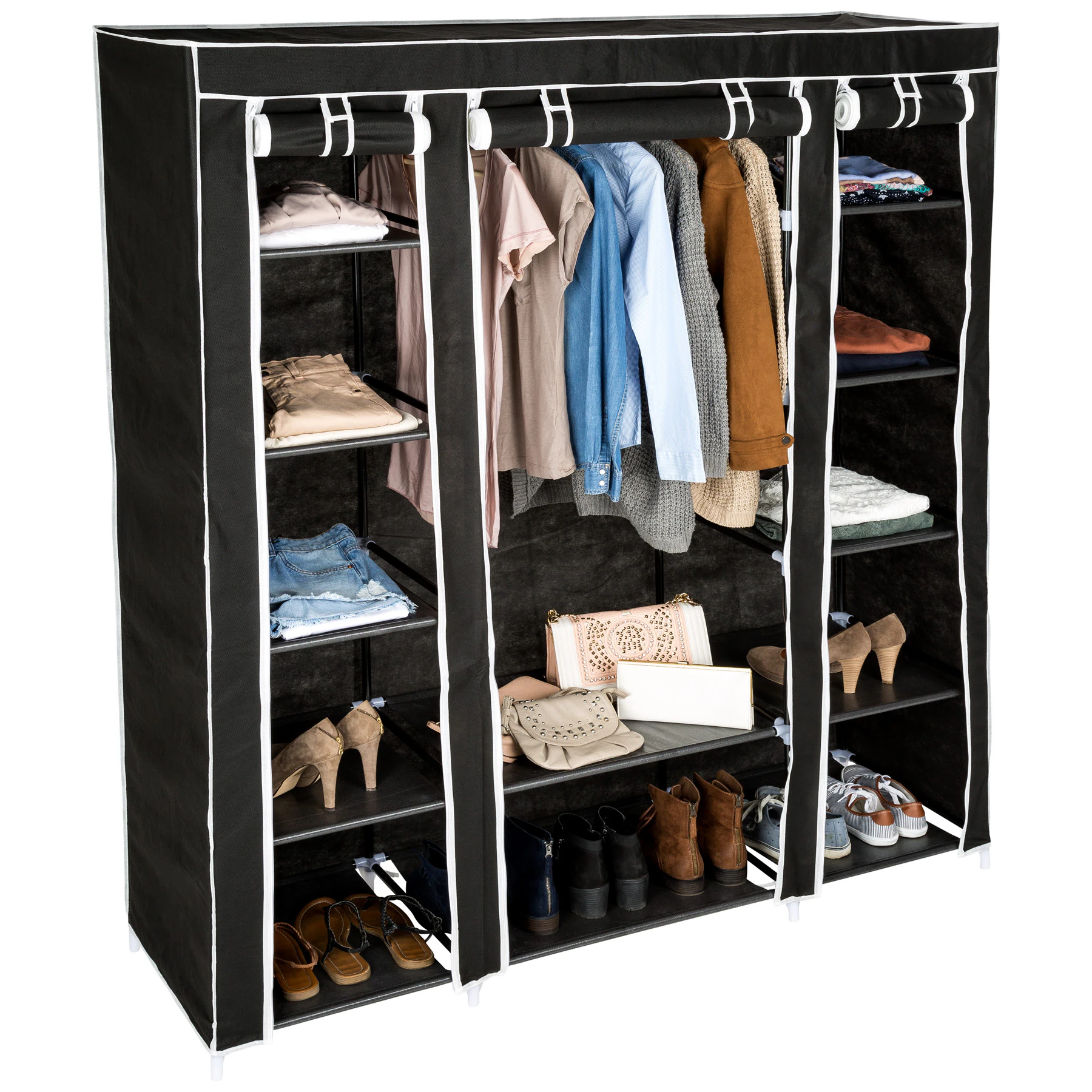 tectake® Stoffschrank, 5 Ebenen mit 12 Fächern, einfaches Stecksystem, 150 x 175 x 45 cm