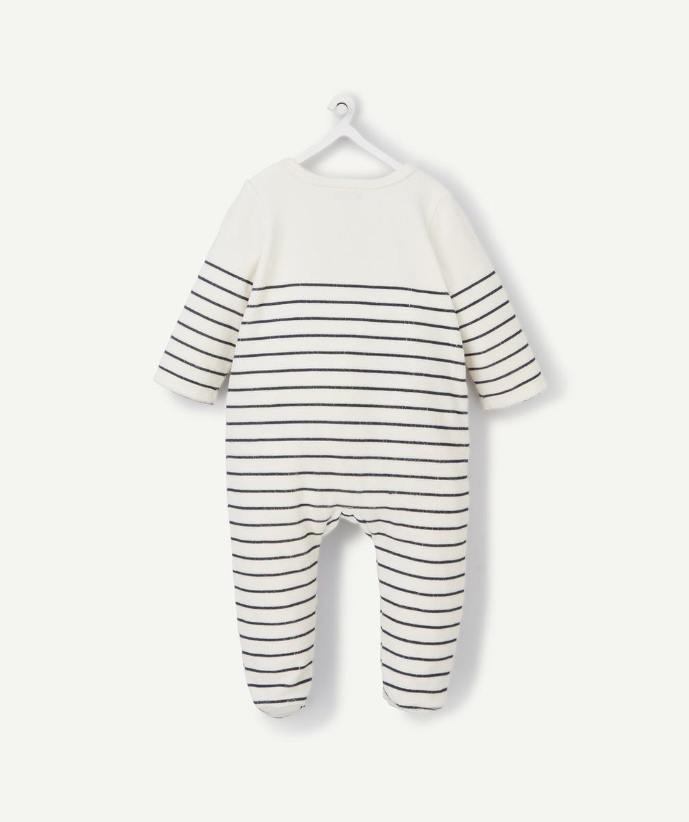 DORS BIEN VELOURS EN COTON RECYCLÉ BLANC RAYÉ BLEU BÉBÉ