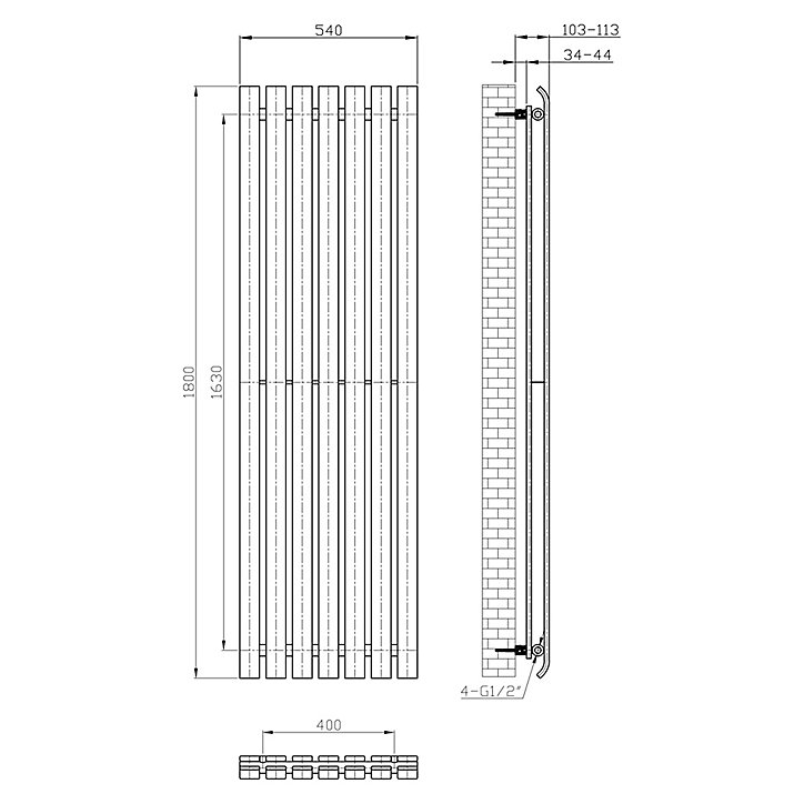 Radiateur eau chaude GoodHome Wilsona Vertical Blanc 1 568 W
