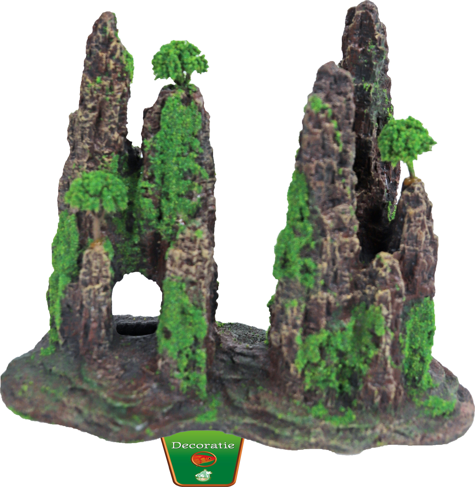 Gebr. de Boon Ornament Polyresin Rotszuilen met Gat Mos en Boom 22 cm