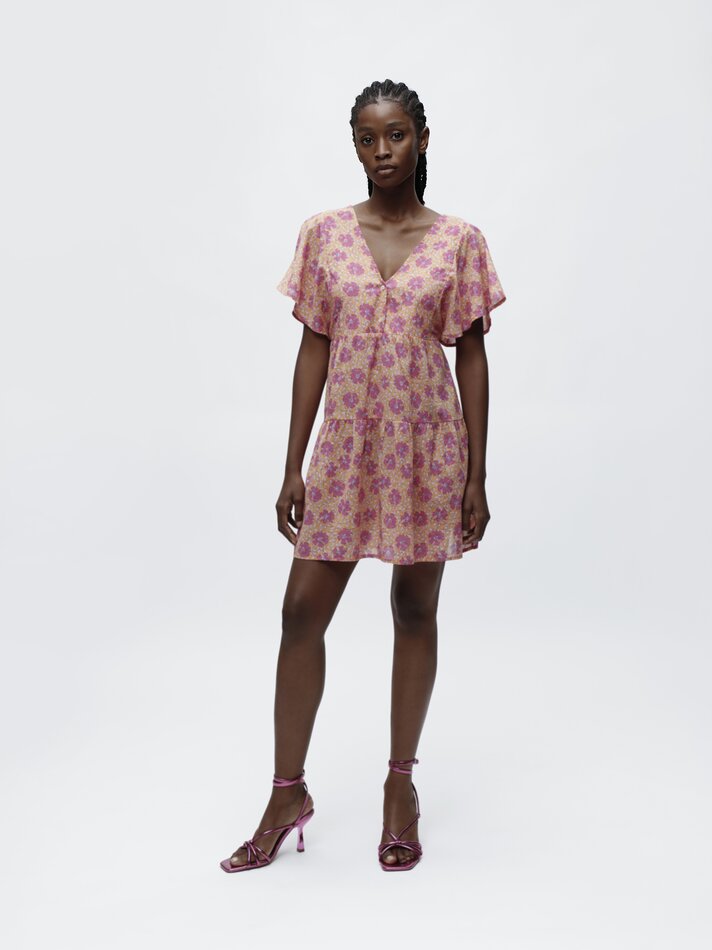 Vestido curto estampado - Laranja