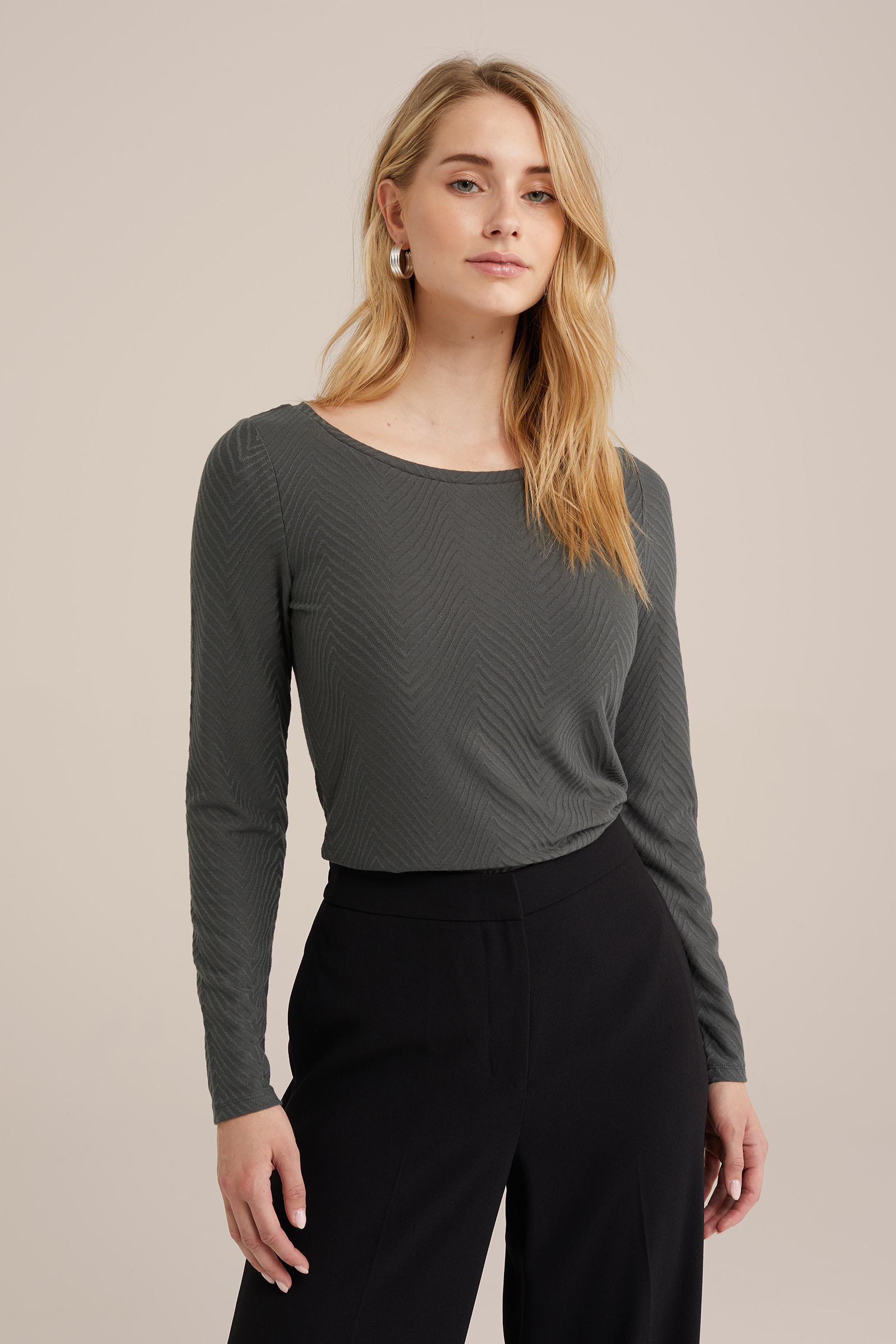 T-shirt met structuur WE Fashion Donkergroen