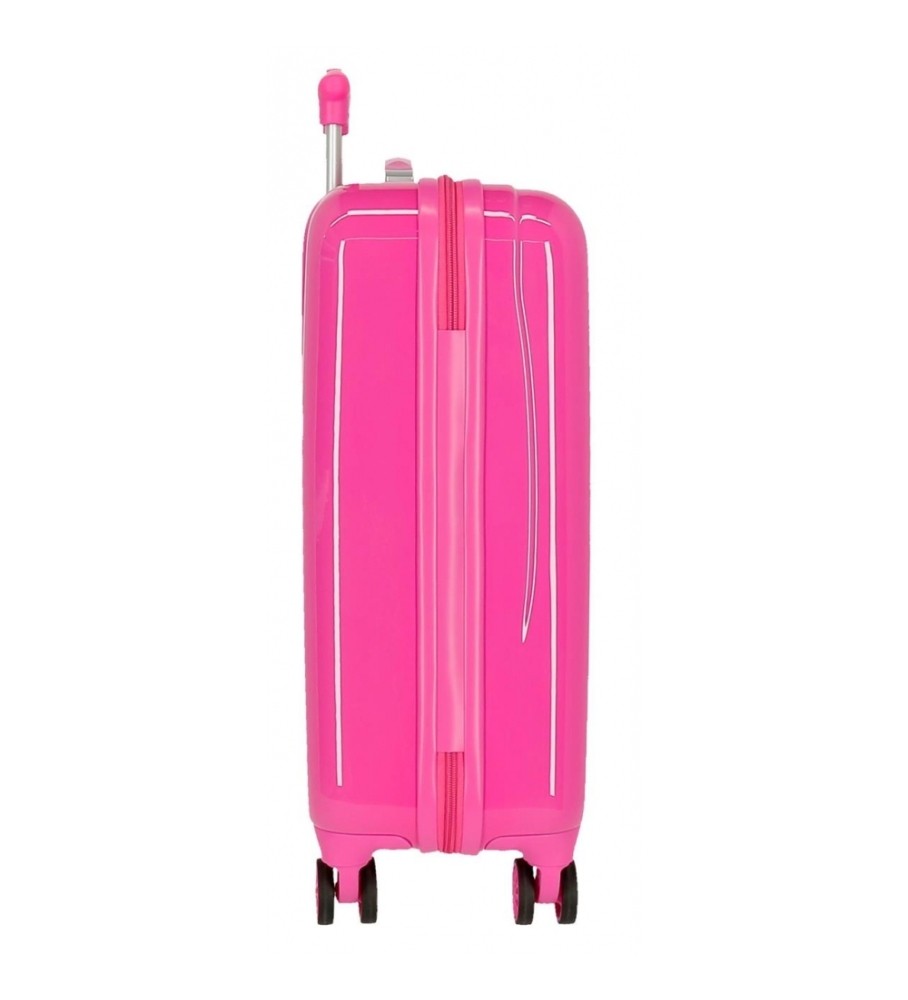Mala de viagem rígida rosa da Minnie Mouse da Disney com adesivos.
