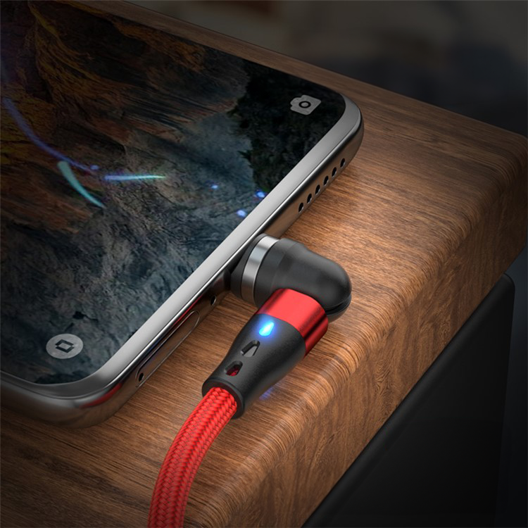 (1m) 3A 3in1 USB A auf USB C / Micro USB / Lightning Ladekabel Magnetisches Nylon 180° Datenkabel mit LED - Grün