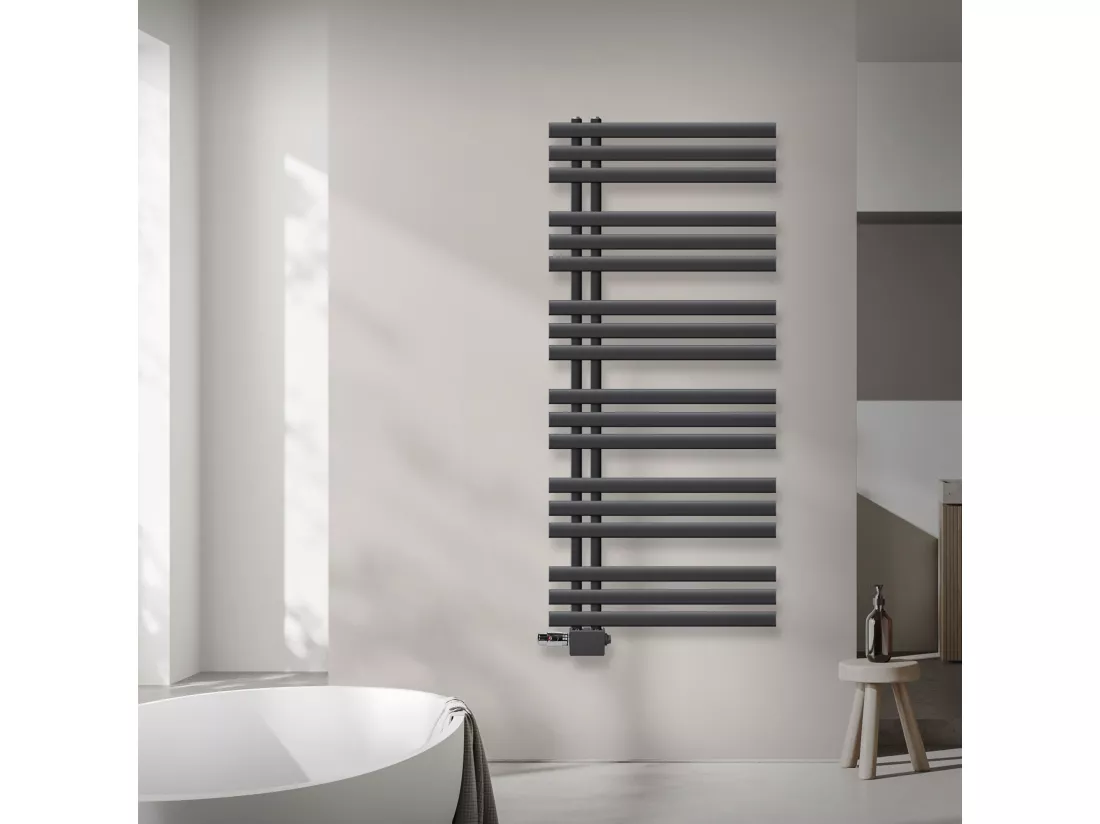 Radiateur Design Iron EM 600x1400 mm Anthracite Raccord Central au Bas avec Garniture