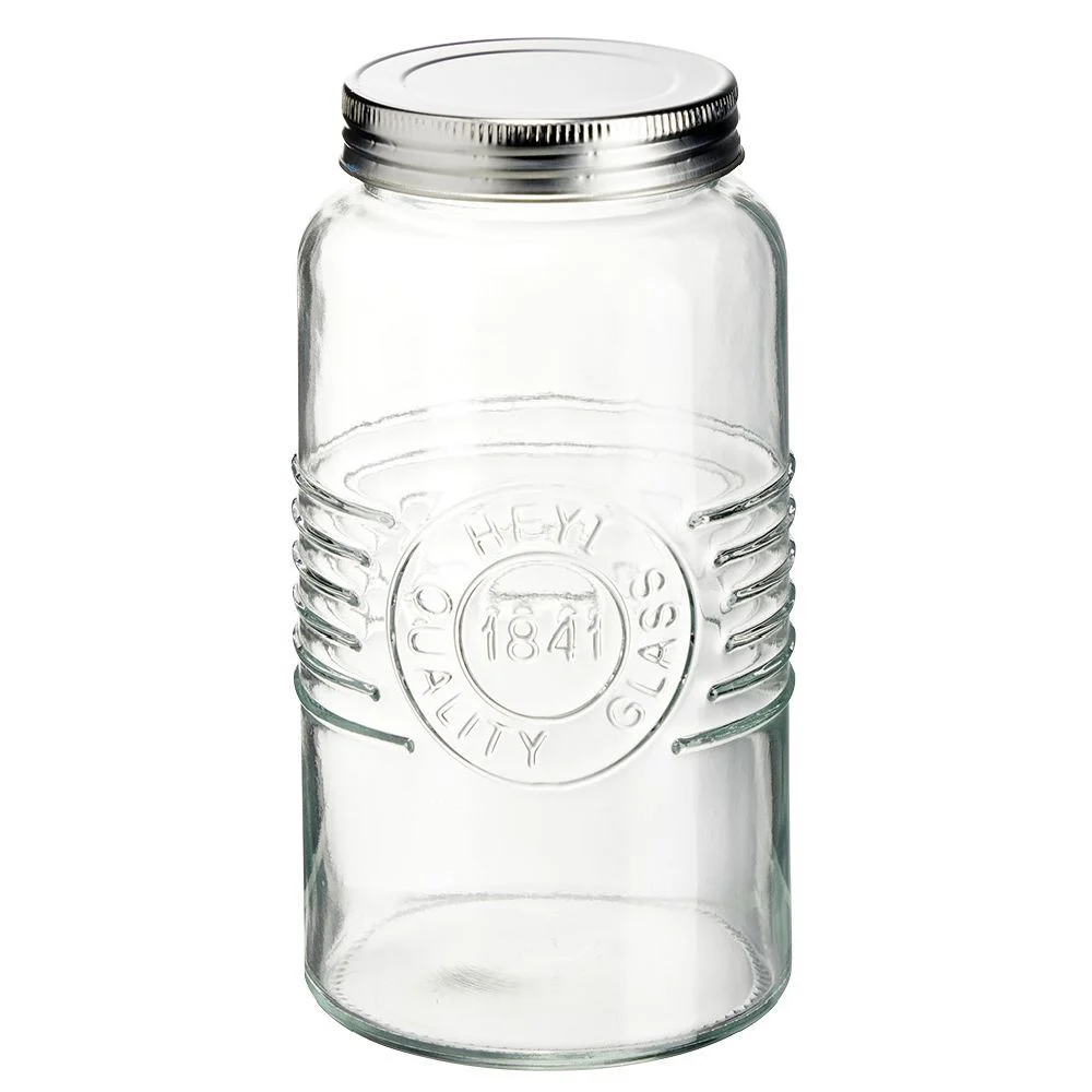 Bocal hermétique rond transparent avec couvercle en métal H17 cm
