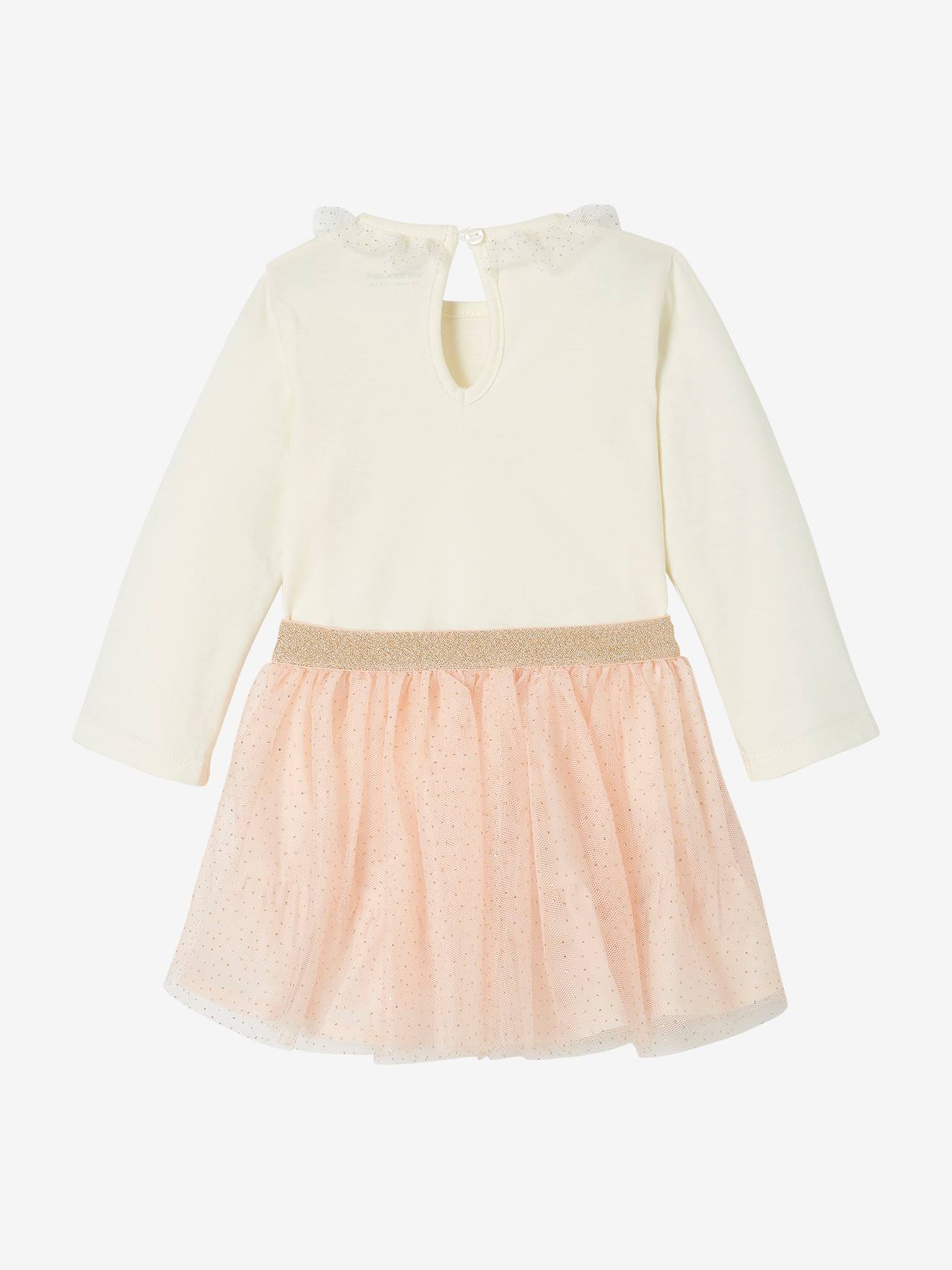 Conjunto de camiseta de gola bege para bebê e saia de tule