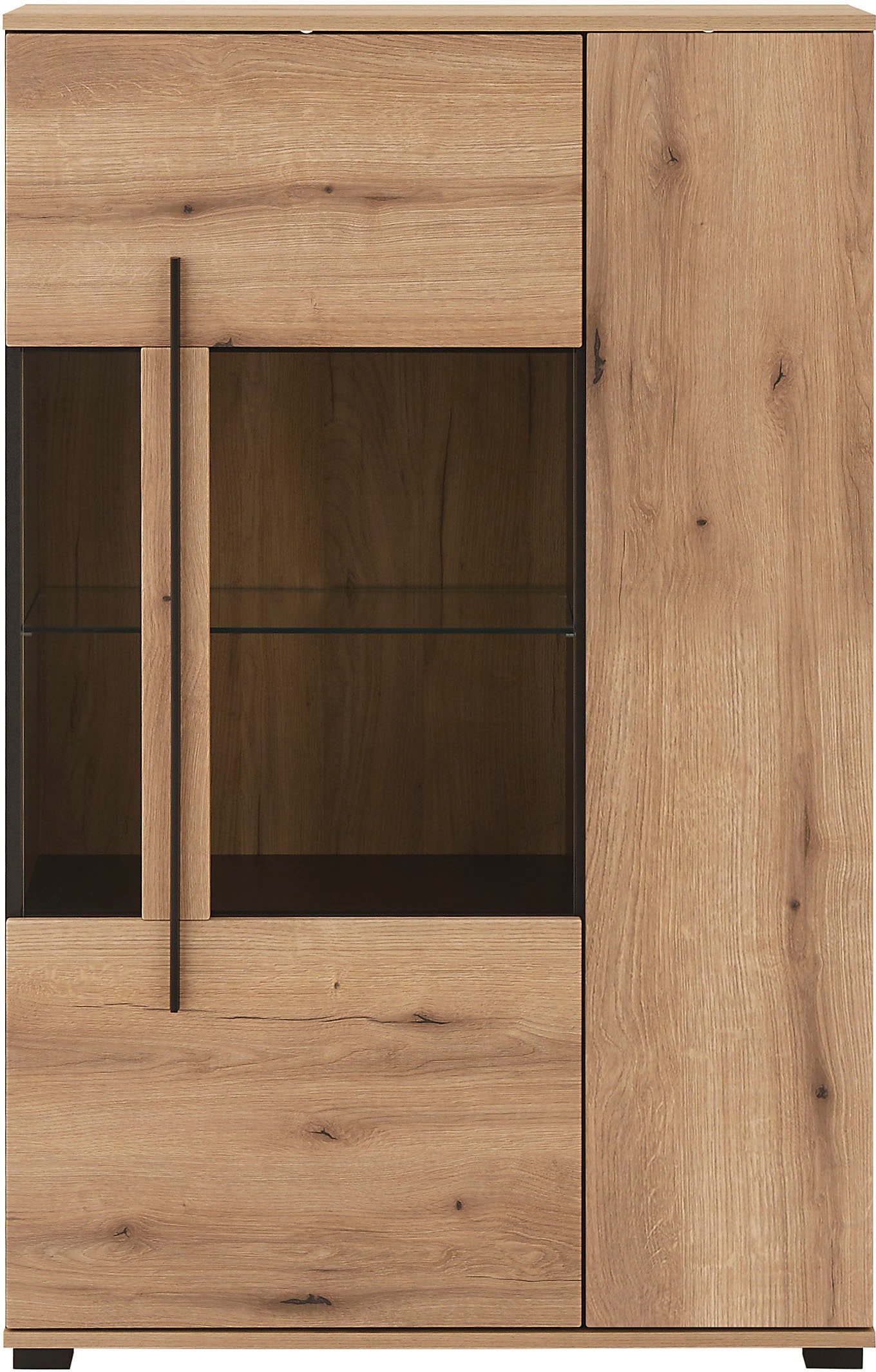 INOSIGN Vitrine »Cantara, Vitrinenschrank in Eiche Evoke oder weiss, Standvitrine« schwarzer Stangengriff, ausreichend Stauraum, vielseitig einsetzbar