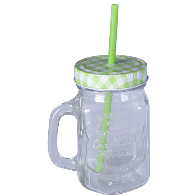 Trinkglas mit Deckel und Trinkhalm - 450 ml - 1 Stück