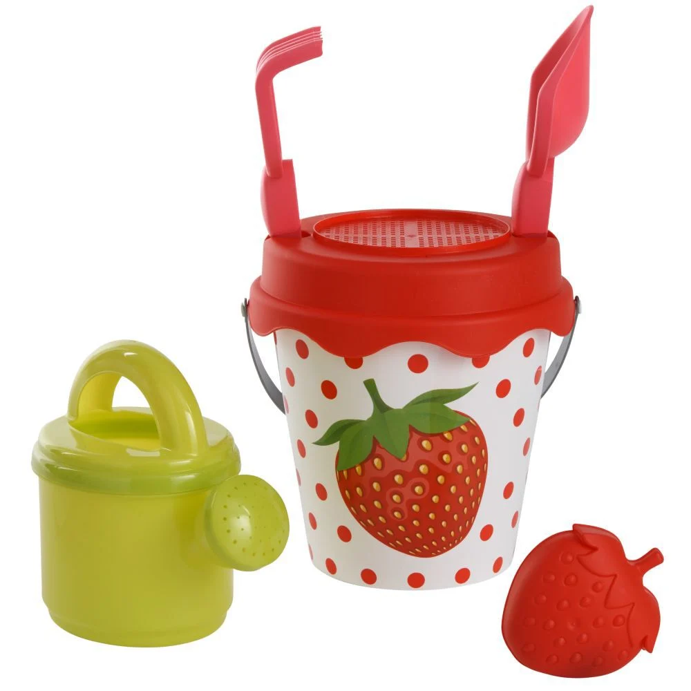 Seau de plage décor fraise H34 cm +  5 accessoires