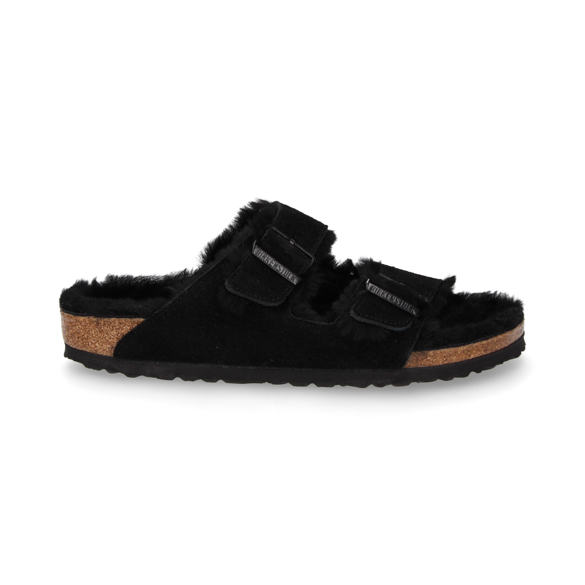 Arizona Shearling Suede Narrow Black Sandals