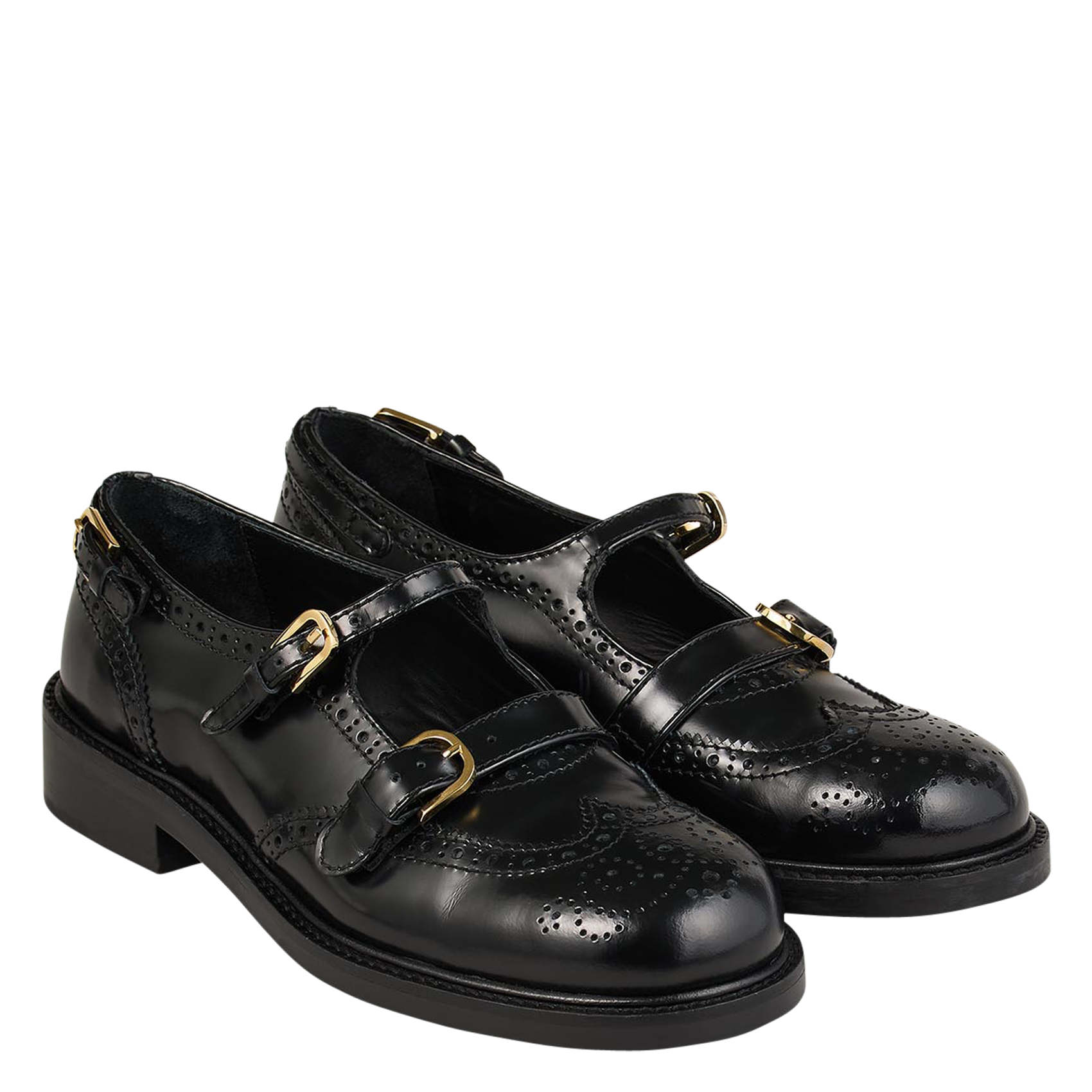 Derbies ouvertes multi-boucles en cuir | Noir
