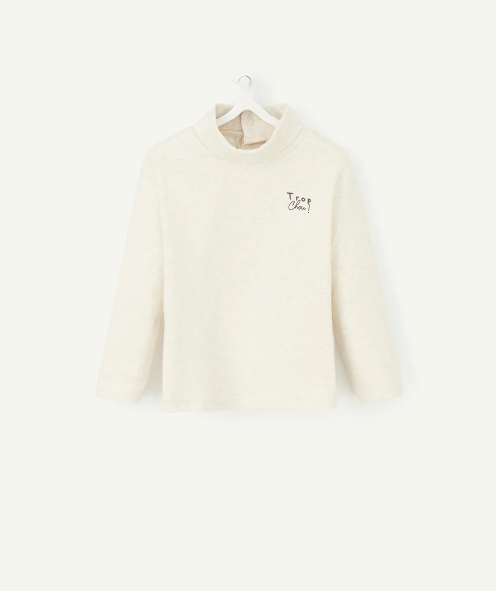 SOUS PULL COL ROULÉ GRIS CHINÉ BÉBÉ GARÇON AVEC MESSAGE