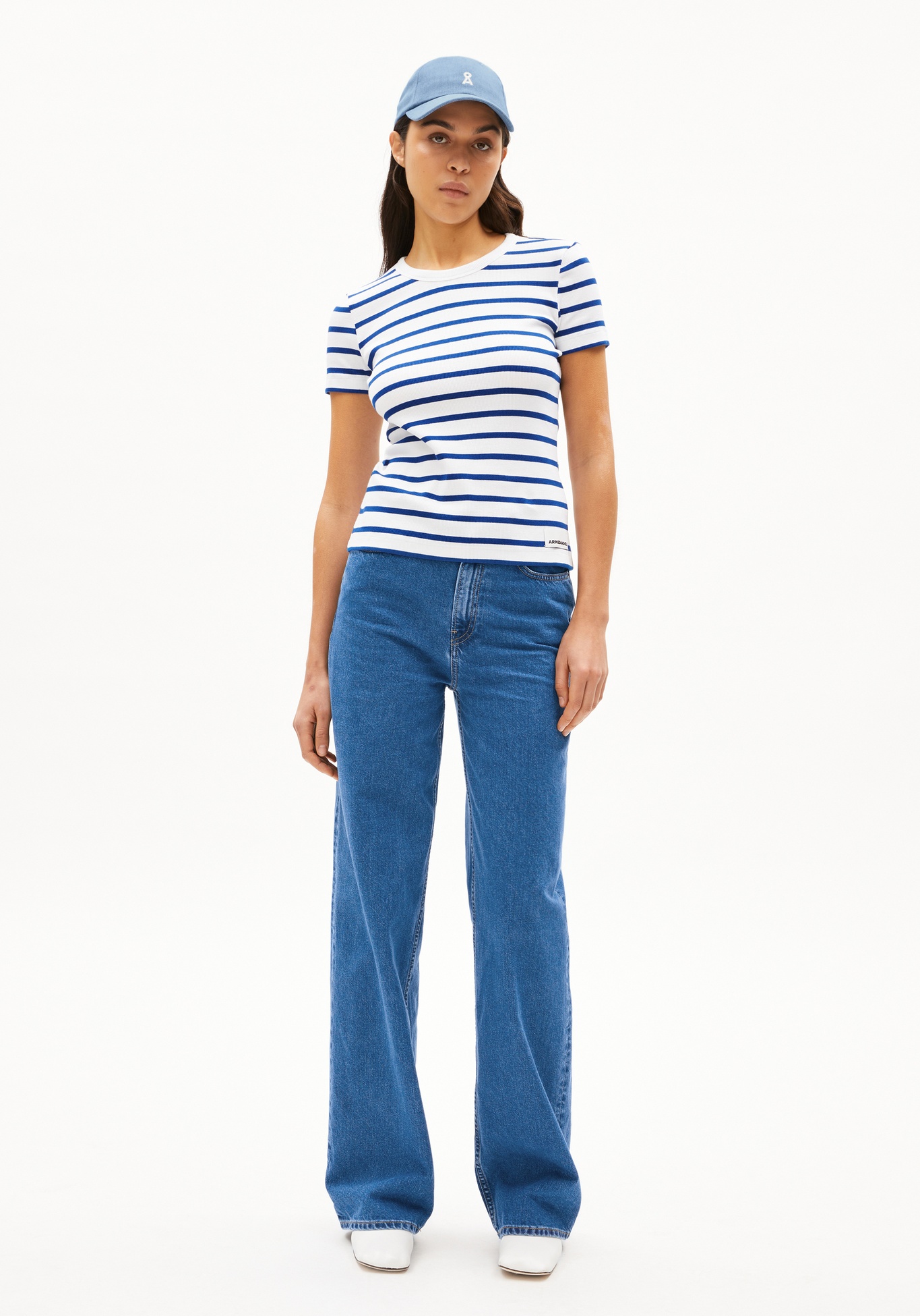 Armedangels Ripp-T-Shirt Kardaa Stripes White-Lapis Blue