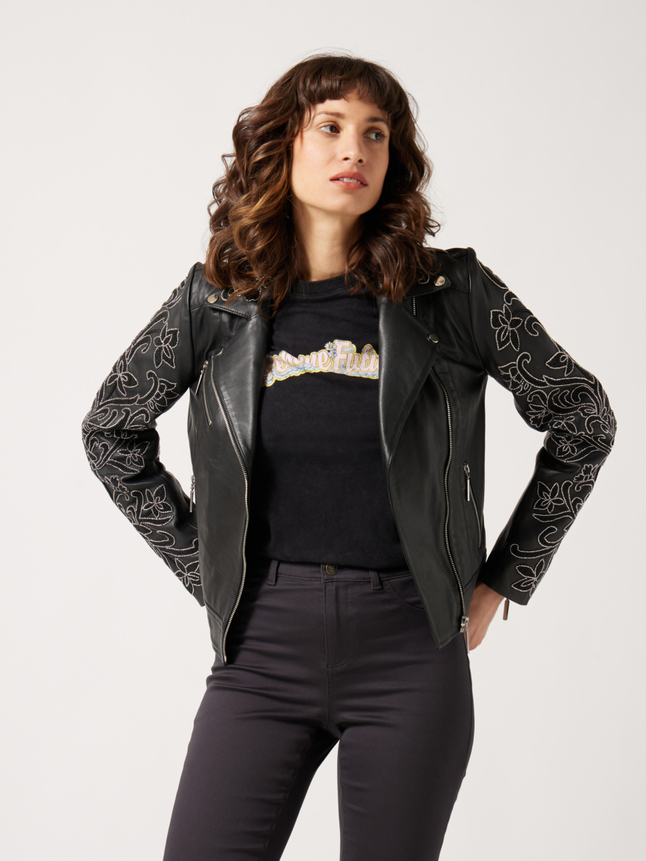 Veste en cuir détails strass