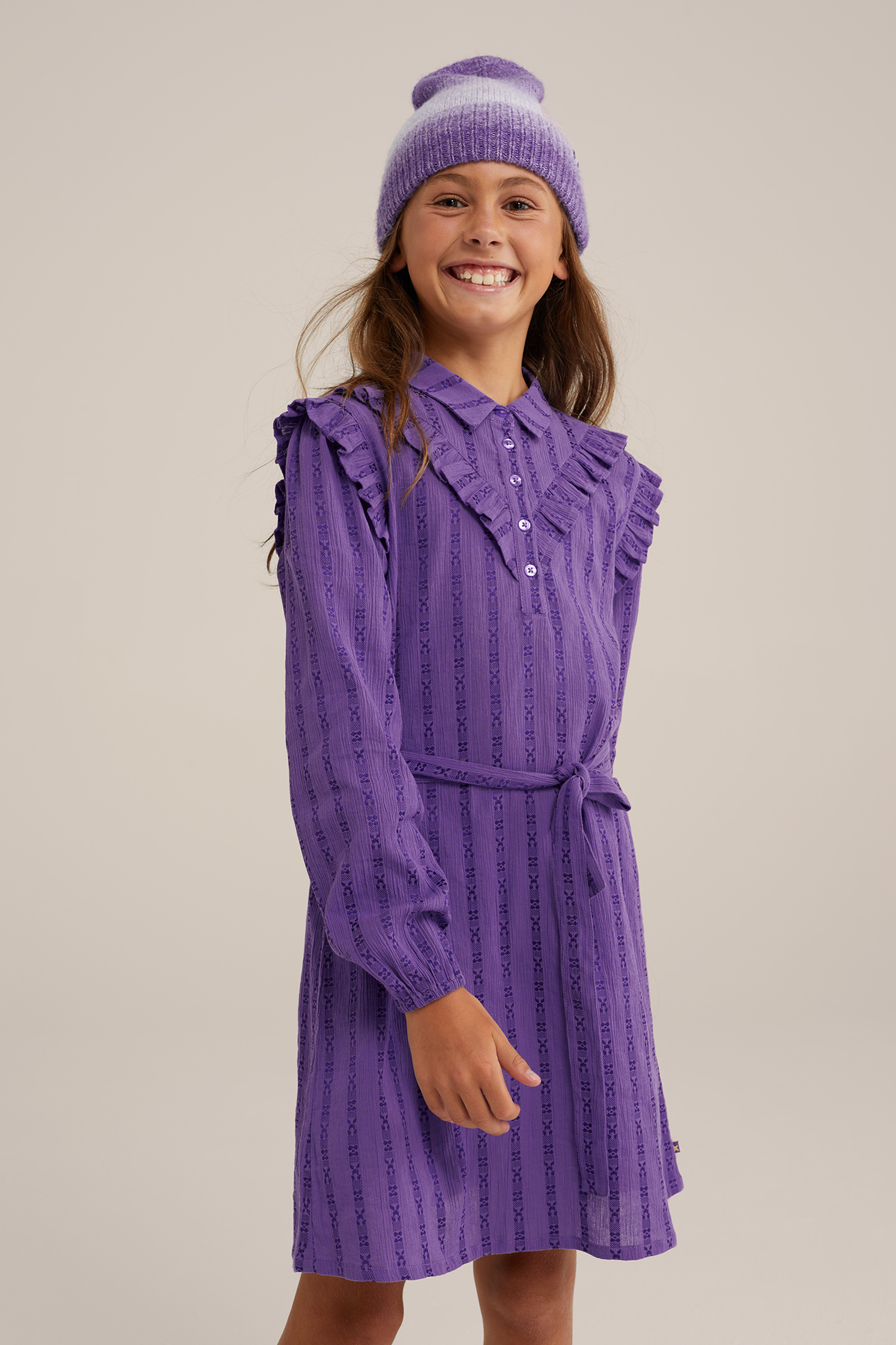 Meisjes katoenen jurk met dessin WE Fashion Lavendel