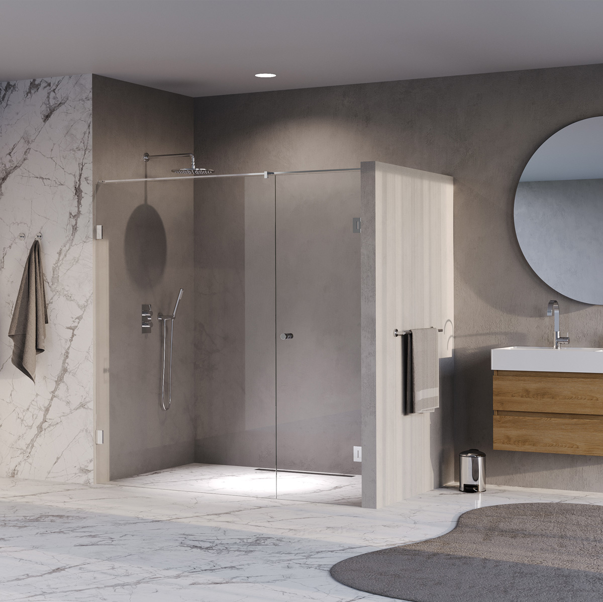 Brauer Void Carving profielloze nisdeur 200cm met draaideur 70cm aan muur chroom