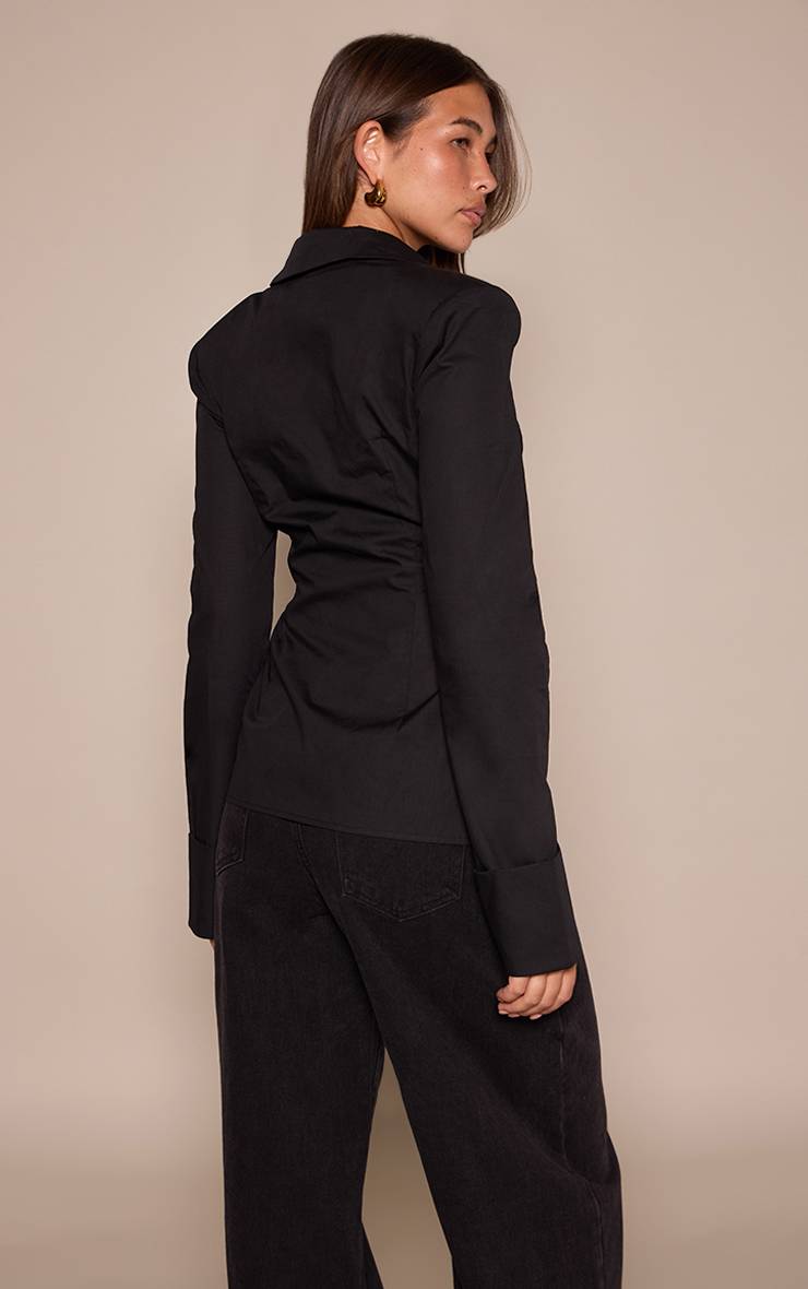 Noir Chemise En Coton À Épaulettes Et Détail De Poignets Froncés