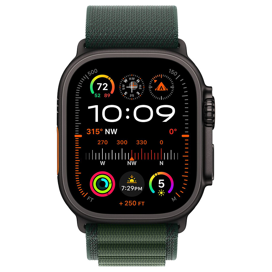 Apple Watch Ultra 2 GPS + Cellular 49 mm - Titane Noir - Bracelet Alpine Vert Foncé S