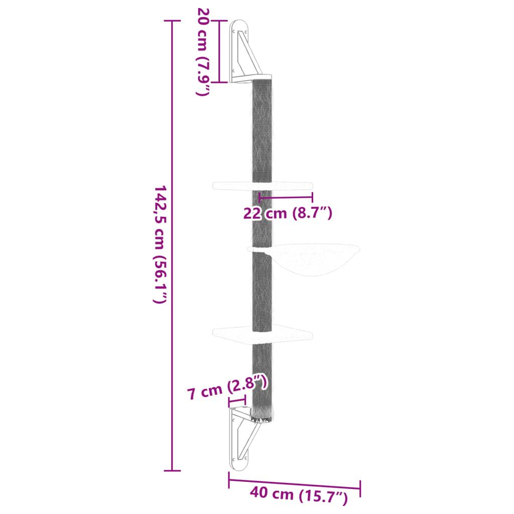 Arranhador de parede para gatos vidaXL, cor creme, 142,5 cm