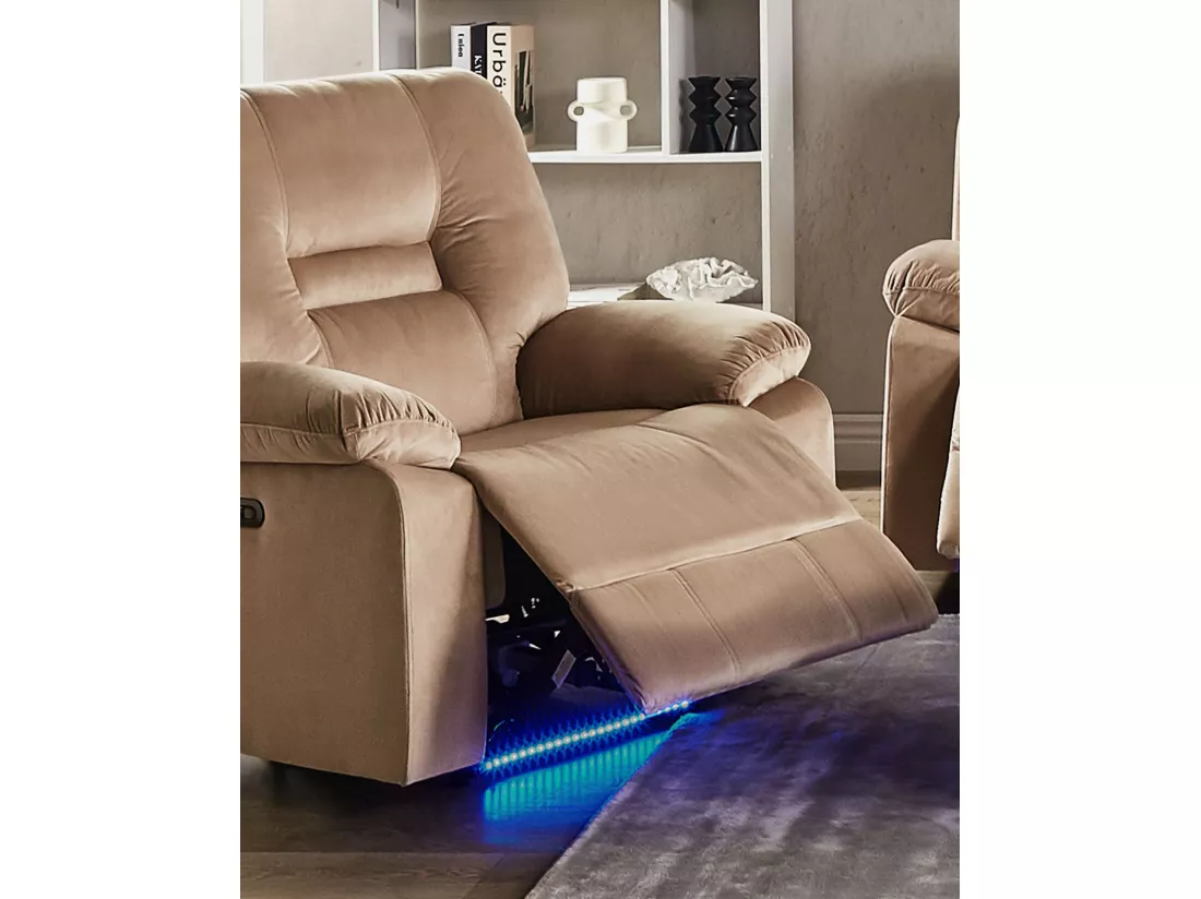 Fauteuil inclinable électrique BERGEN LED Velours Beige sable