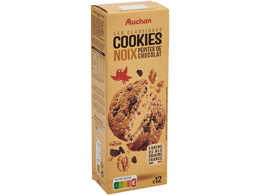 BOLACHA AUCHAN PEPITAS COOKIES CHOCOLATE E NOZ 200G